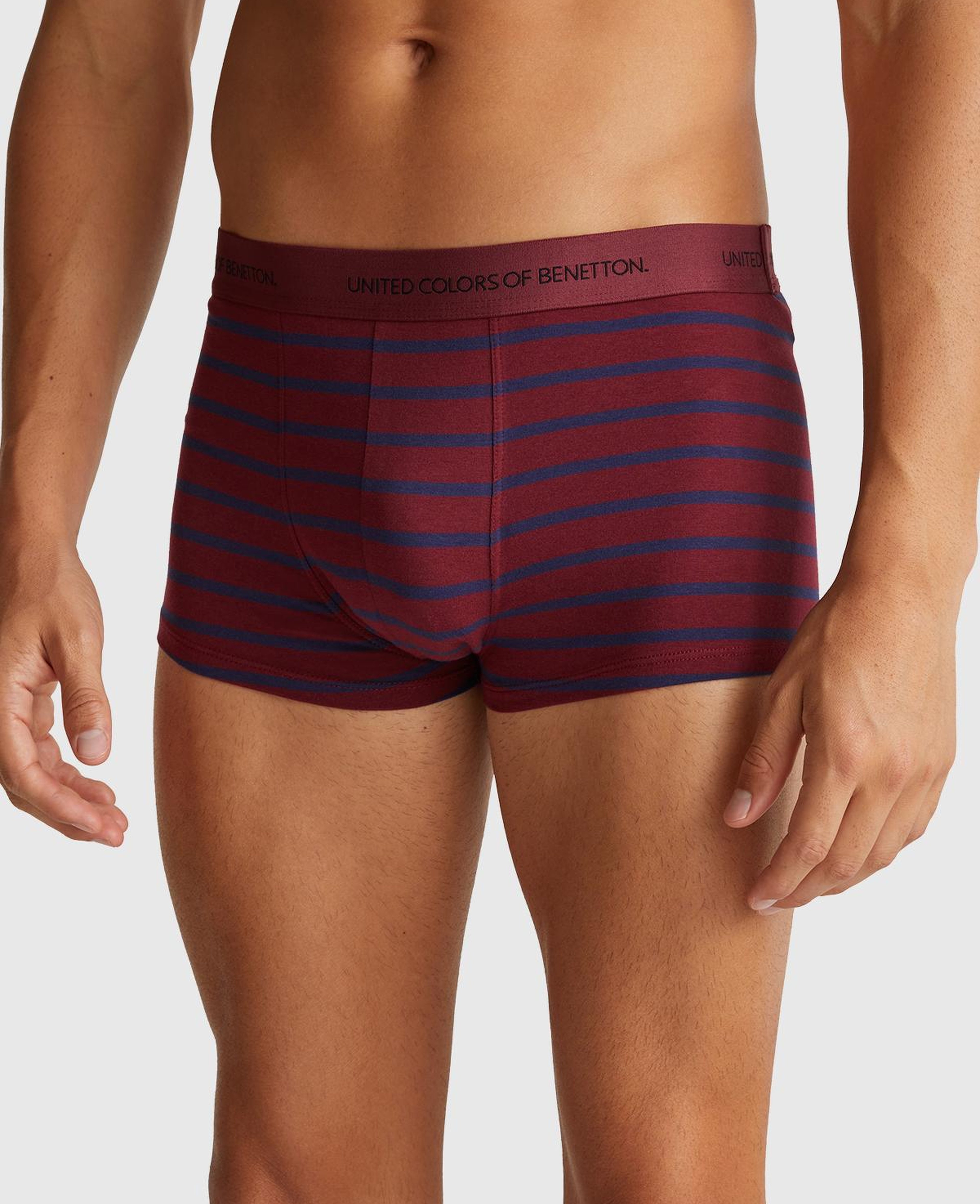 Erkek Bordo Pamuk Karışımlı Beli Logolu Çizgili Boxer