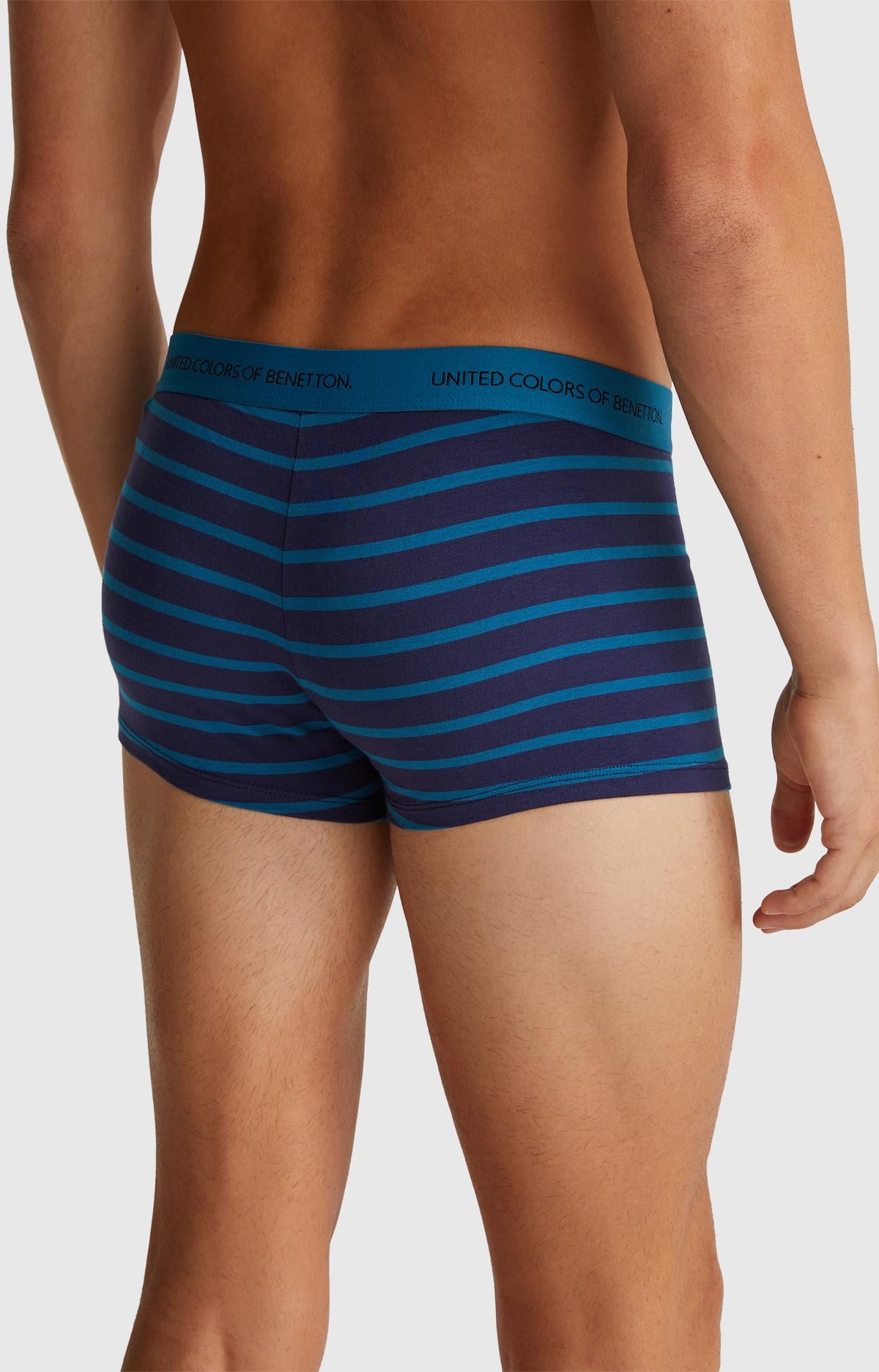 Erkek Lacivert Pamuk Karışımlı Beli Logolu Çizgili Boxer