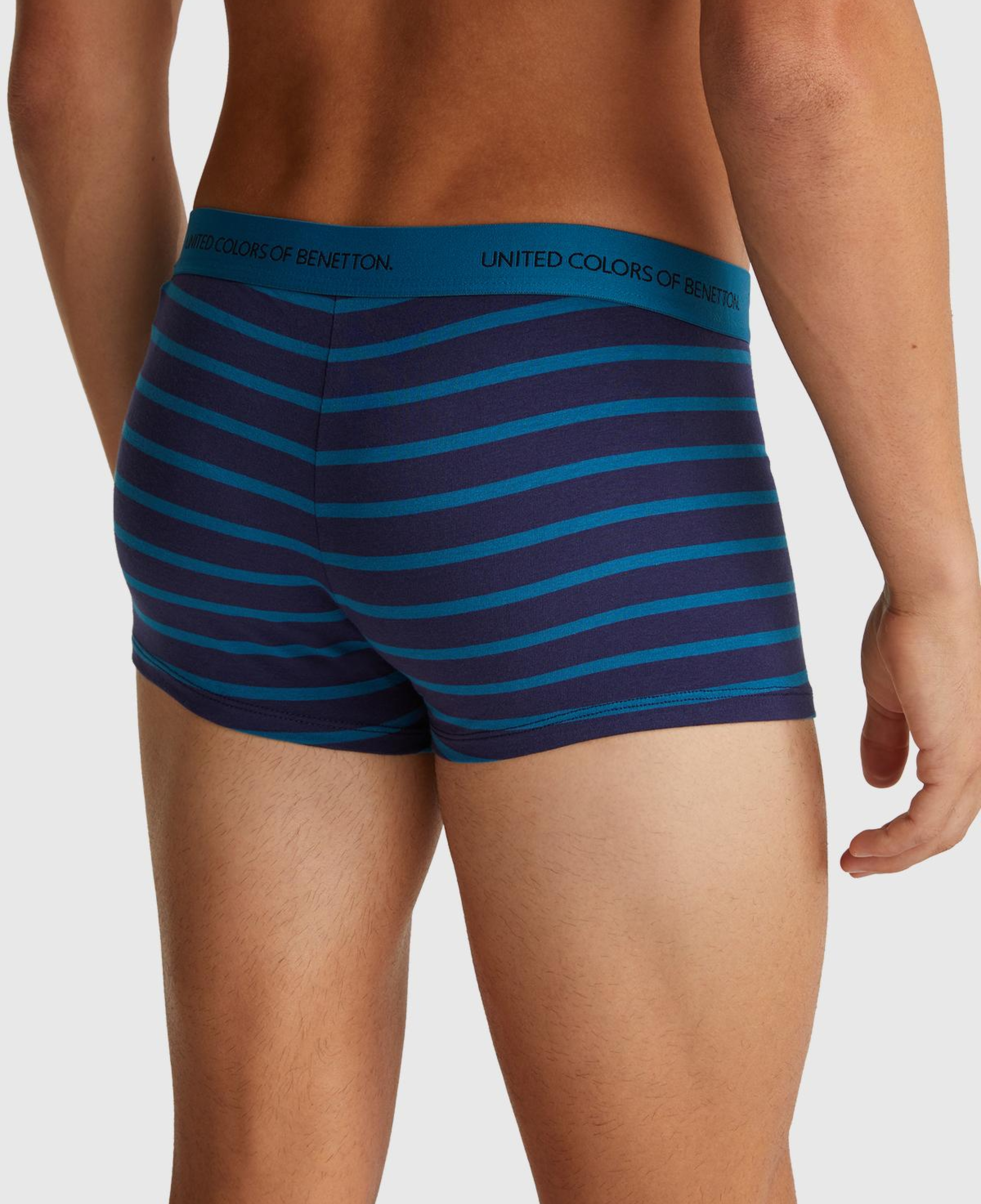 Erkek Lacivert Pamuk Karışımlı Beli Logolu Çizgili Boxer
