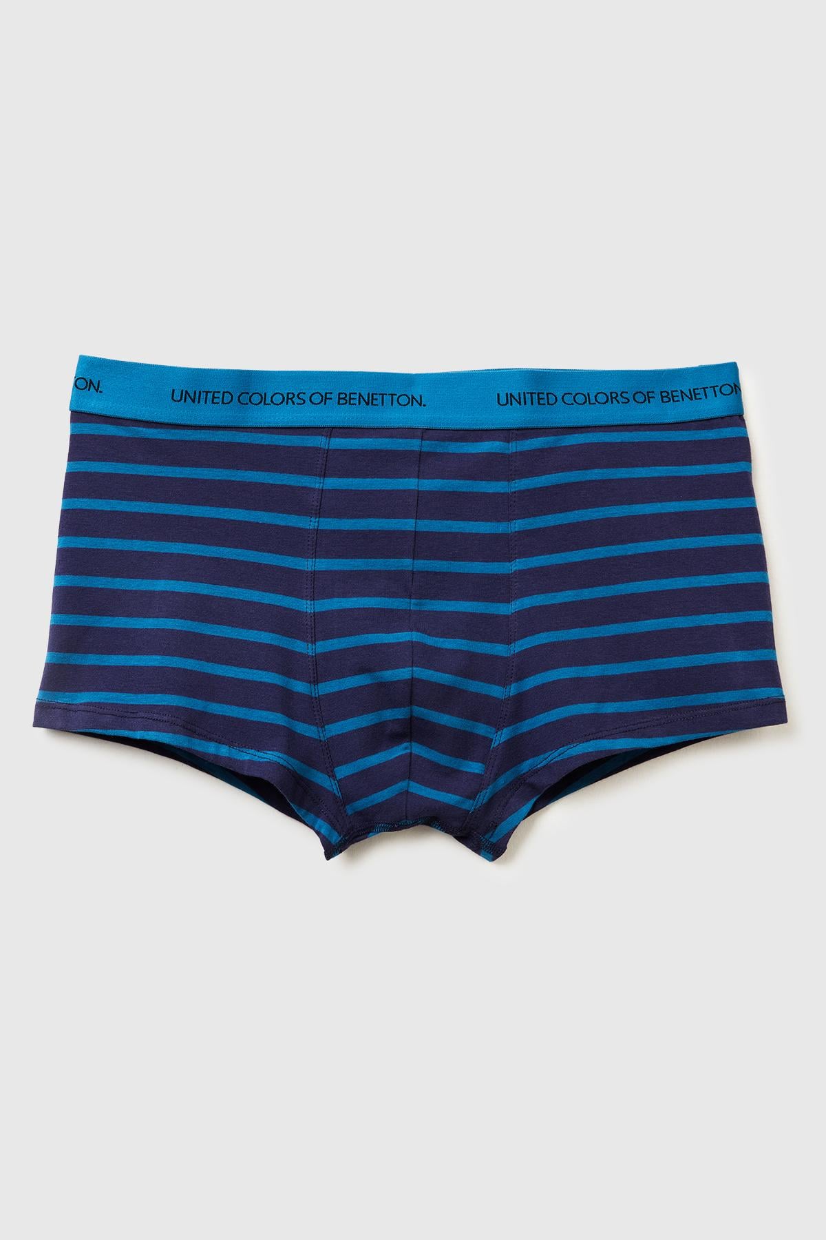Erkek Lacivert Pamuk Karışımlı Beli Logolu Çizgili Boxer