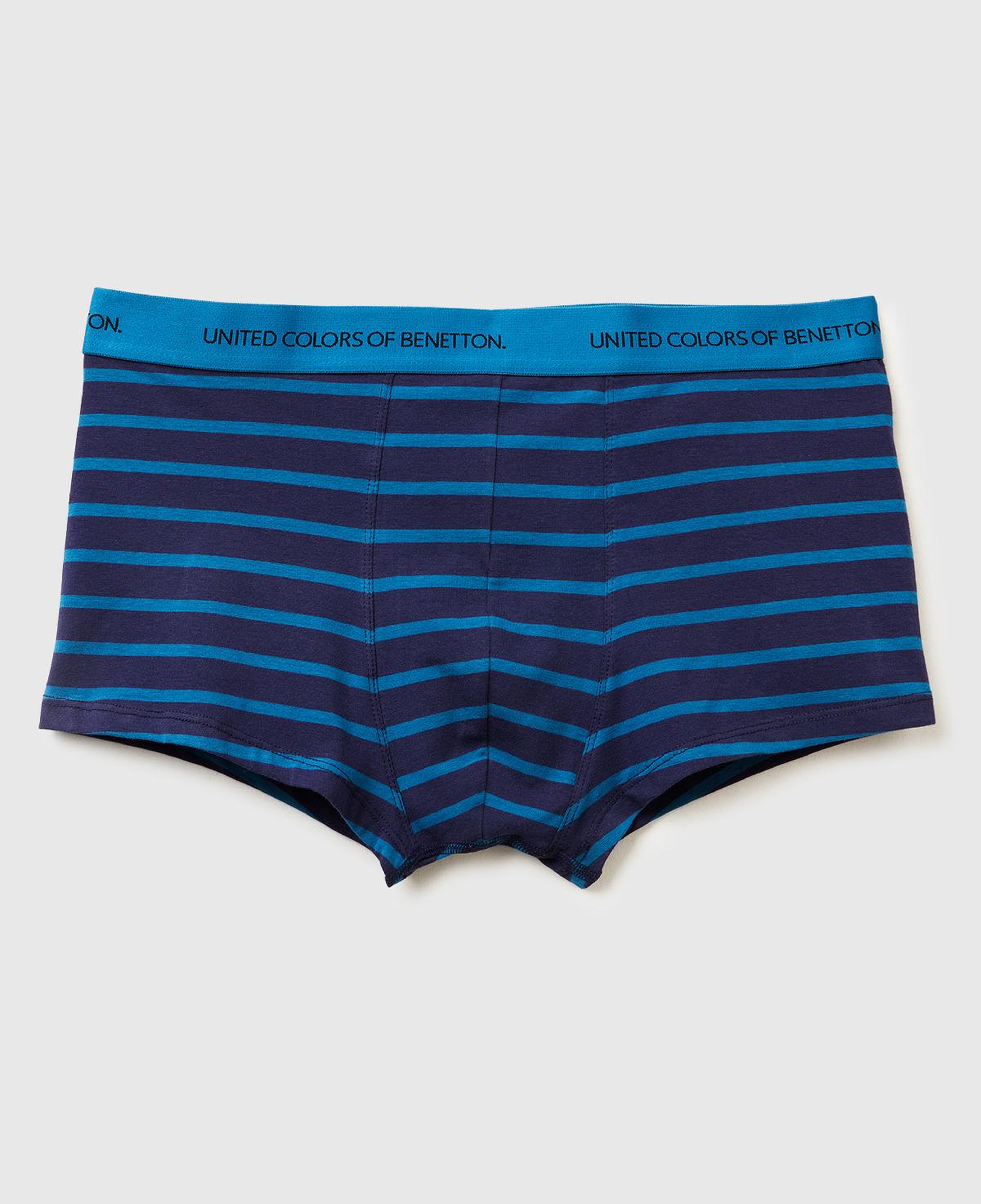 Erkek Lacivert Pamuk Karışımlı Beli Logolu Çizgili Boxer