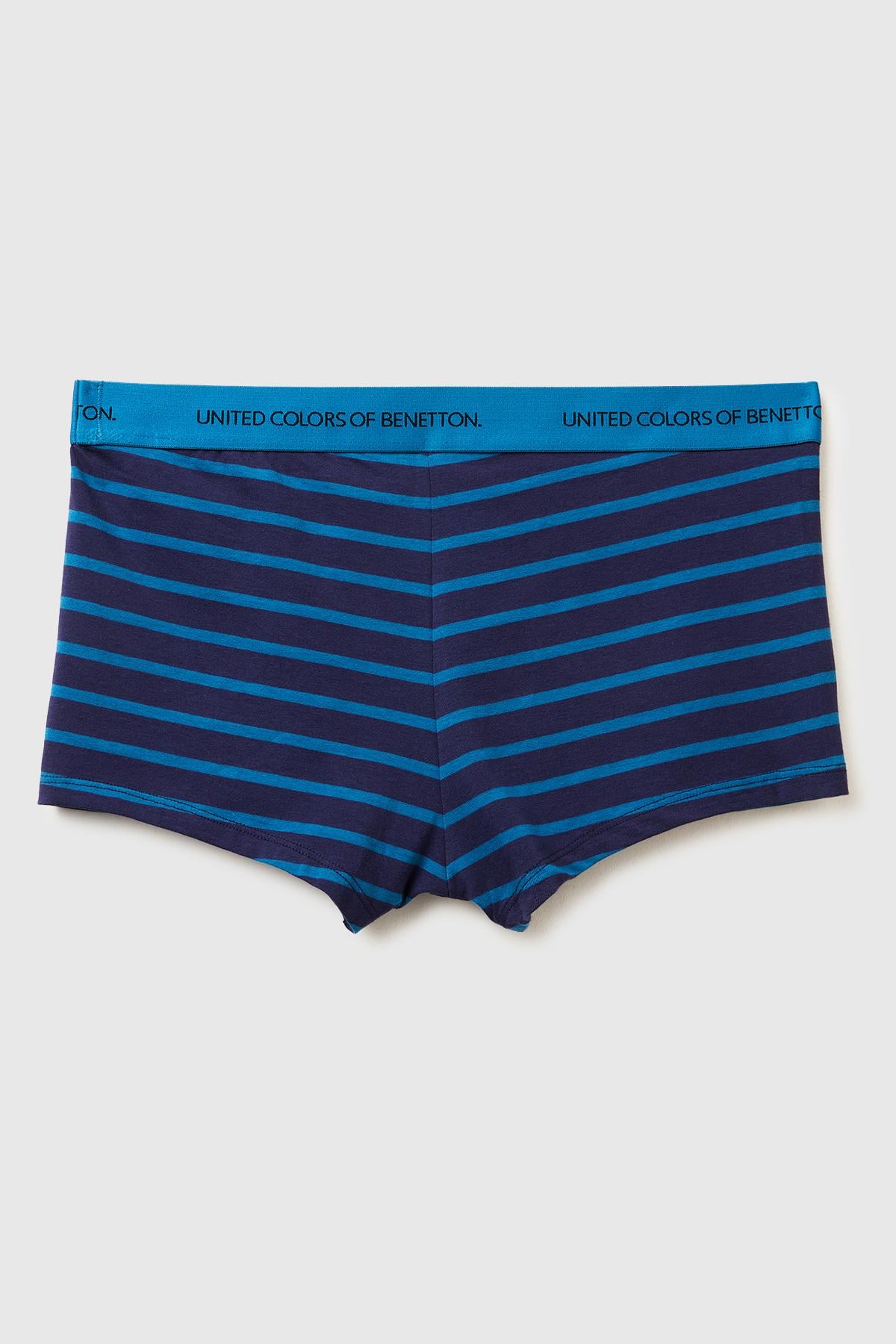 Erkek Lacivert Pamuk Karışımlı Beli Logolu Çizgili Boxer