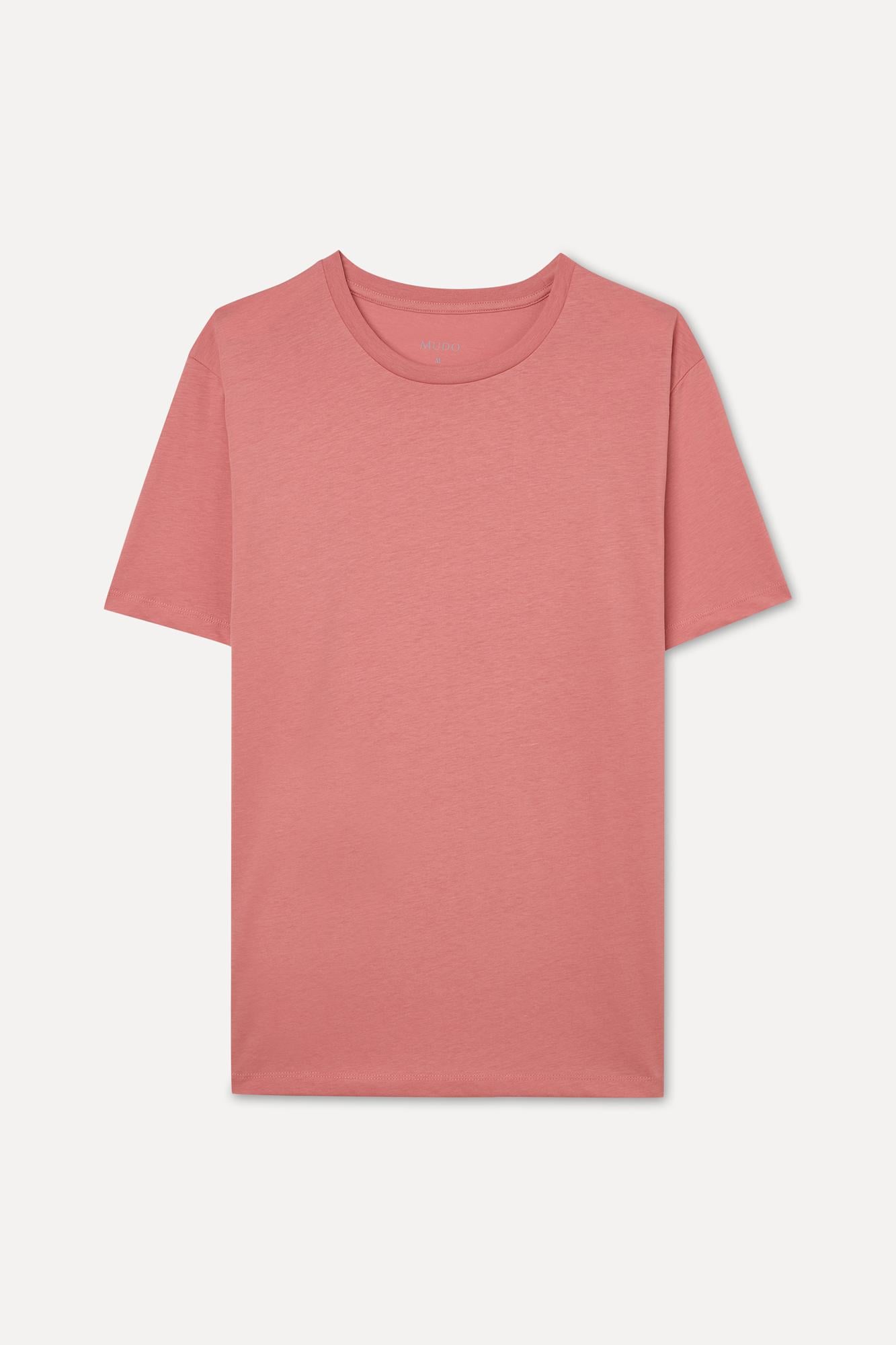 Erkek Pembe Pamuklu Bisiklet Yaka T-Shirt