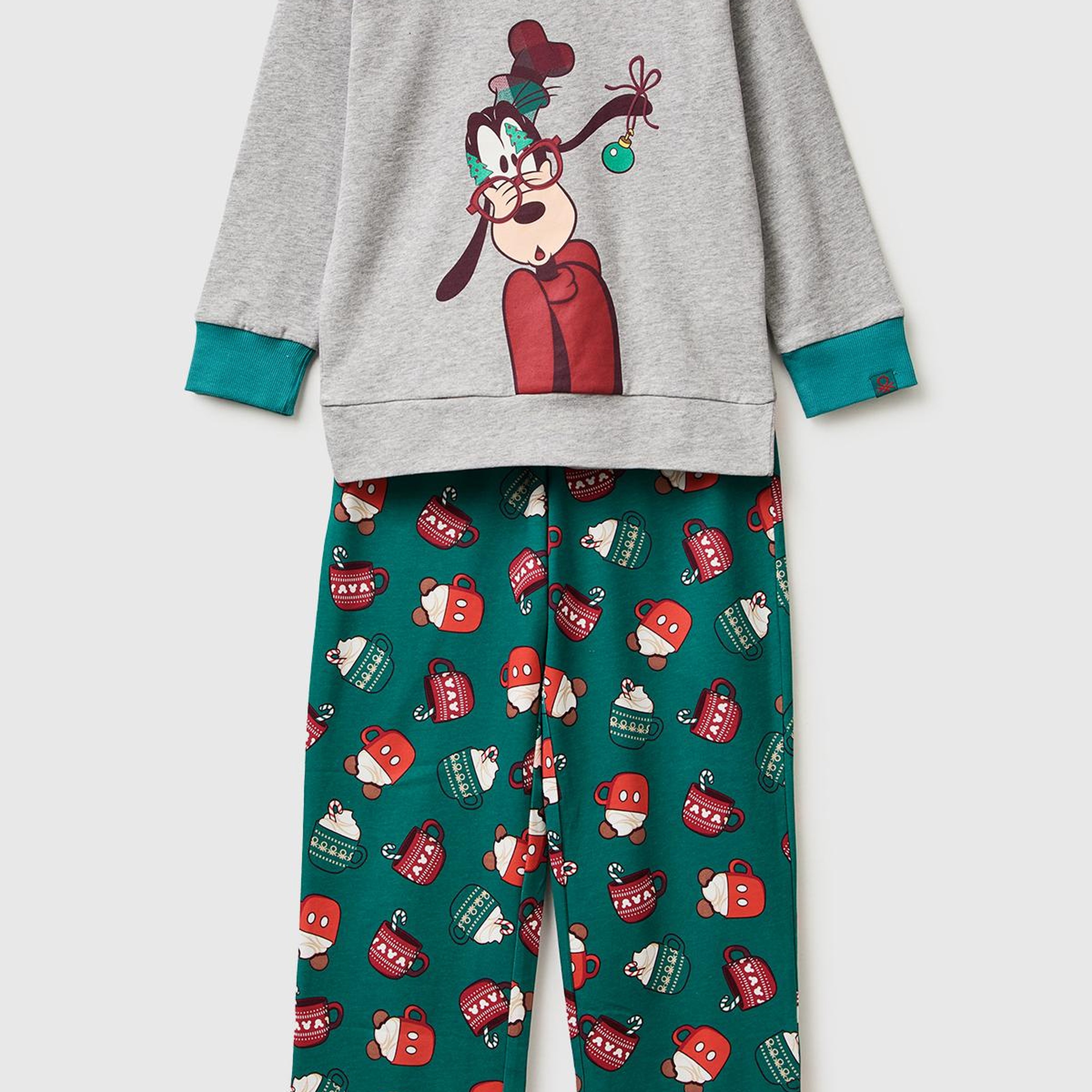 Erkek Çocuk Gri Melanj Üstü Disney Baskılı Altı Kare Desenli Pijama Takımı