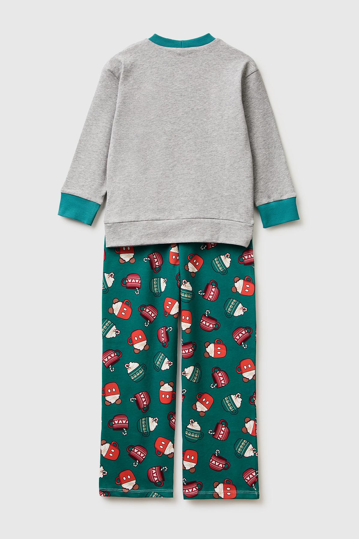 Erkek Çocuk Gri Melanj Üstü Disney Baskılı Altı Kare Desenli Pijama Takımı