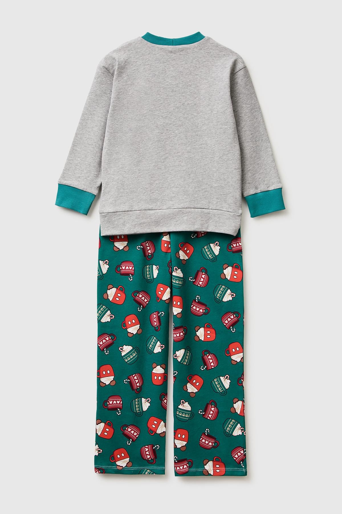 Erkek Çocuk Gri Melanj Üstü Disney Baskılı Altı Kare Desenli Pijama Takımı