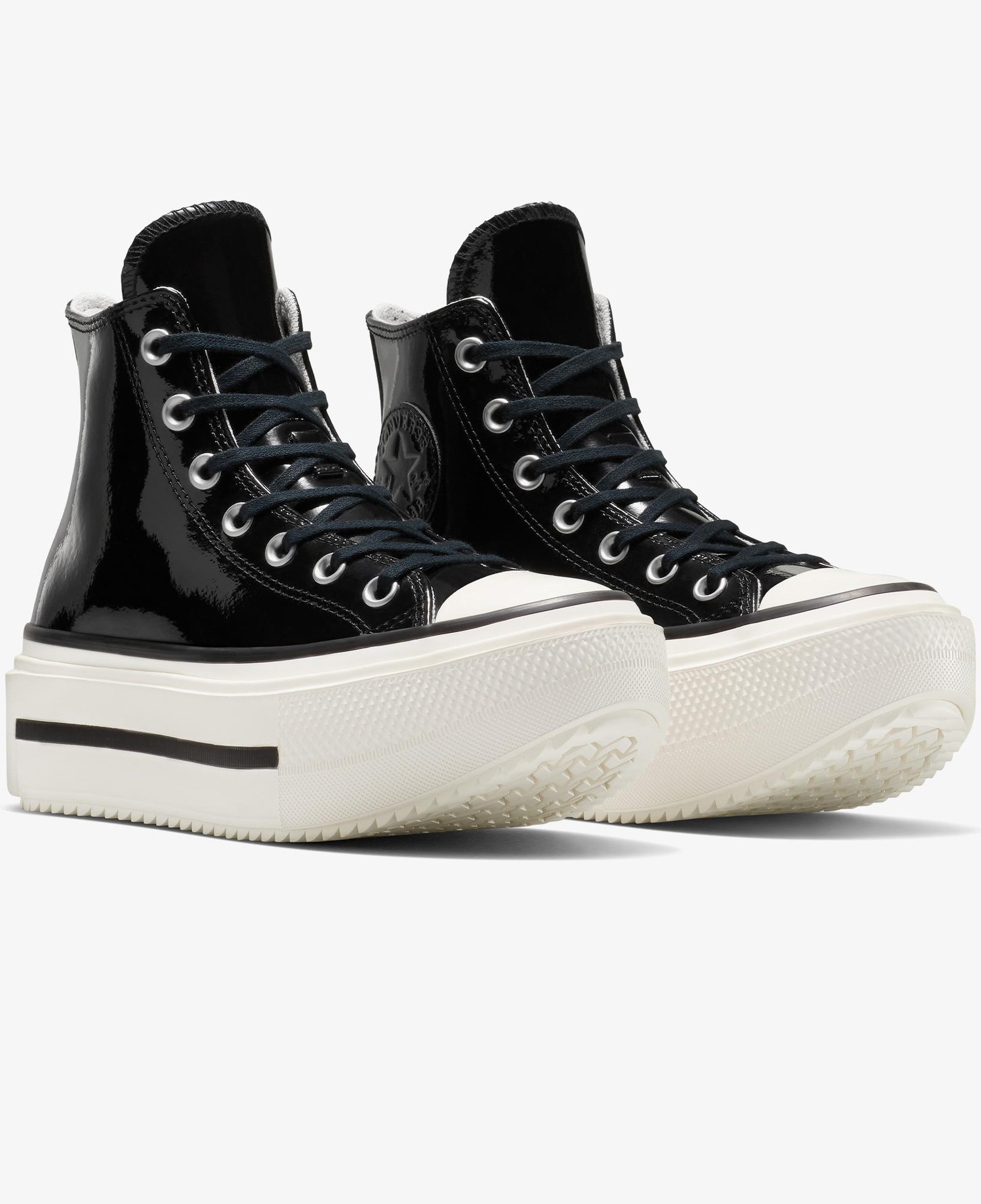 Converse Chuck Taylor All Star Lift Double Stack Platform Deri Kadın Siyah Sneaker