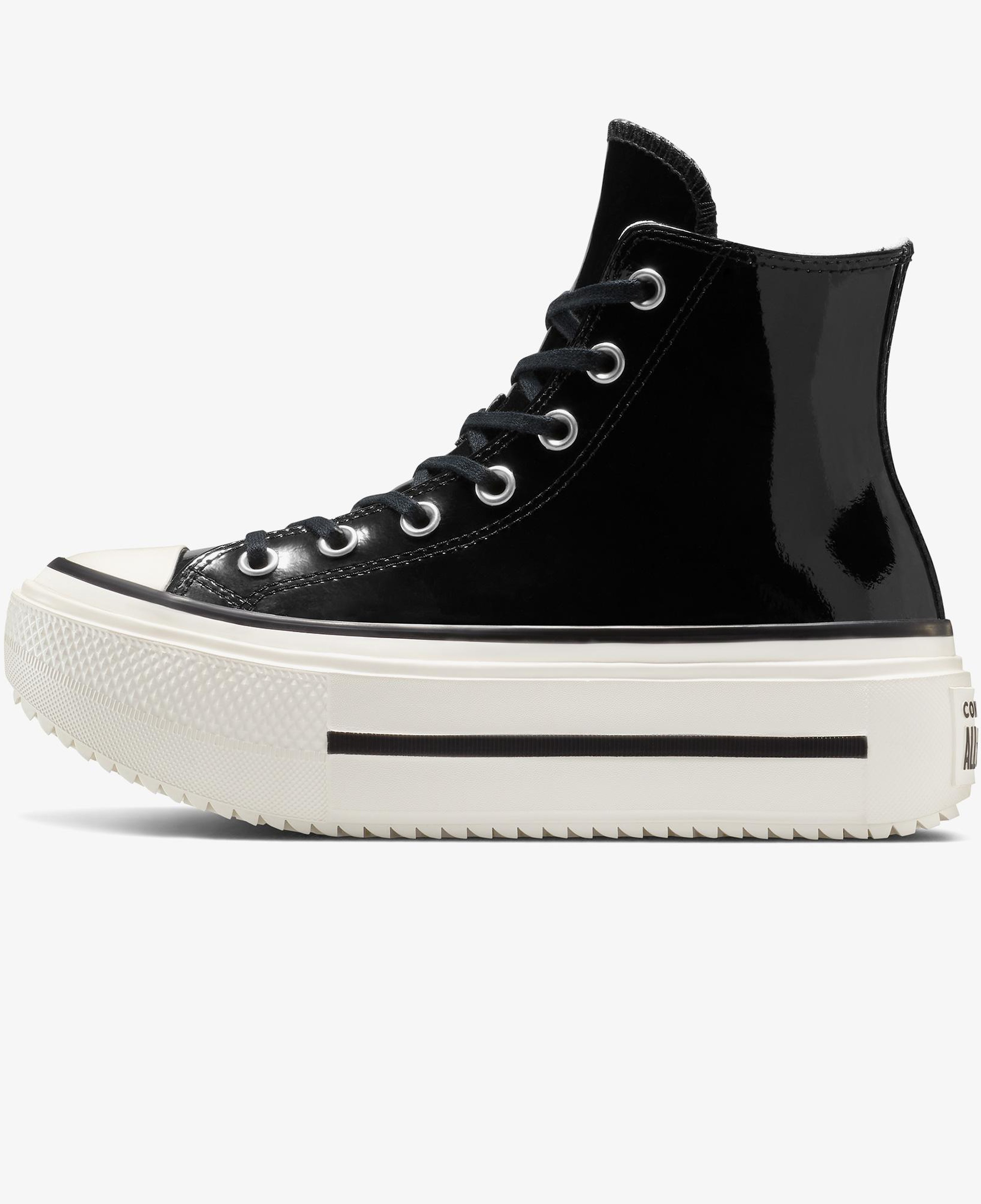 Converse Chuck Taylor All Star Lift Double Stack Platform Deri Kadın Siyah Sneaker