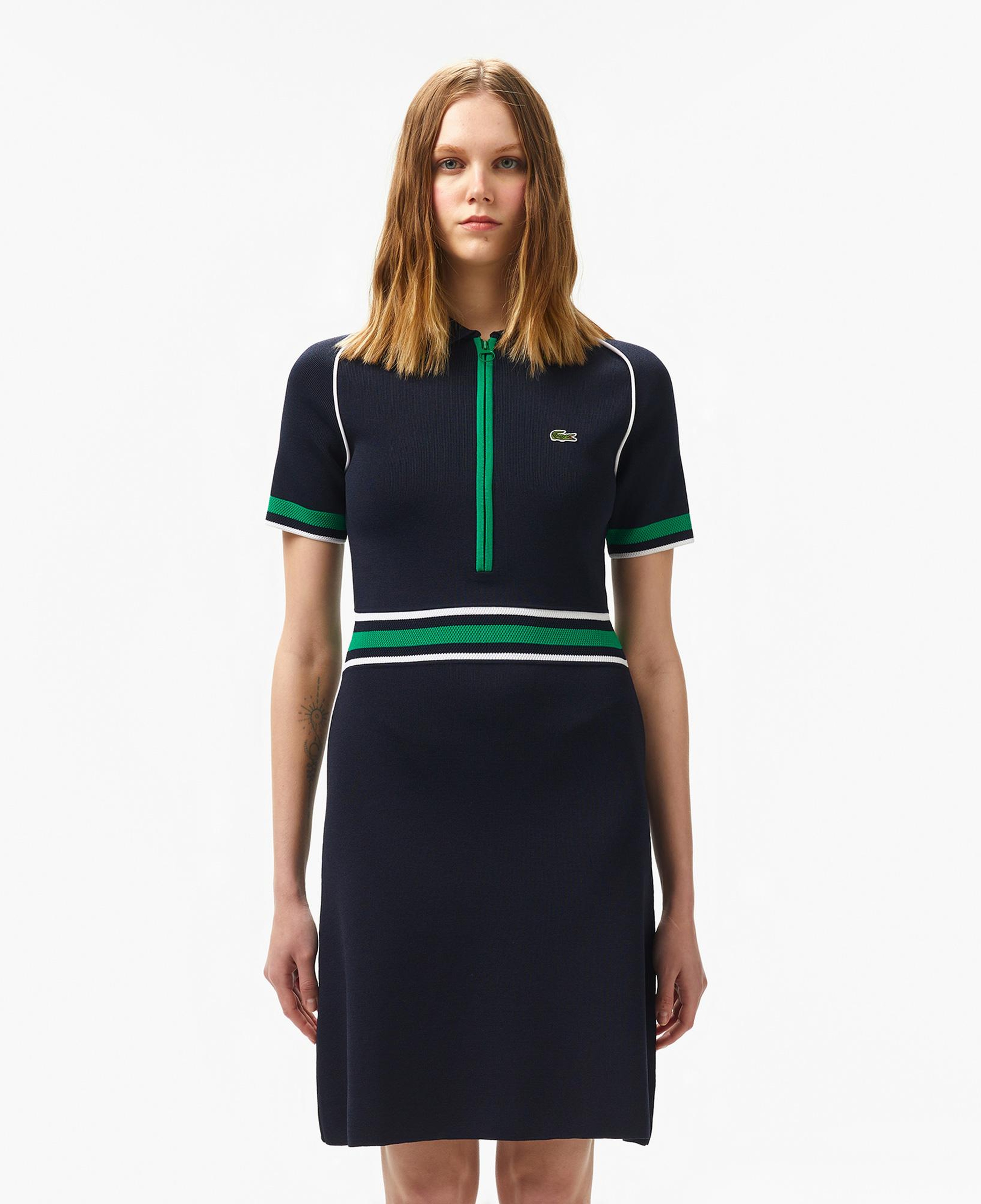 Kadın Classic Fit Kısa Kollu Polo Yaka Renk Bloklu Lacivert Elbise