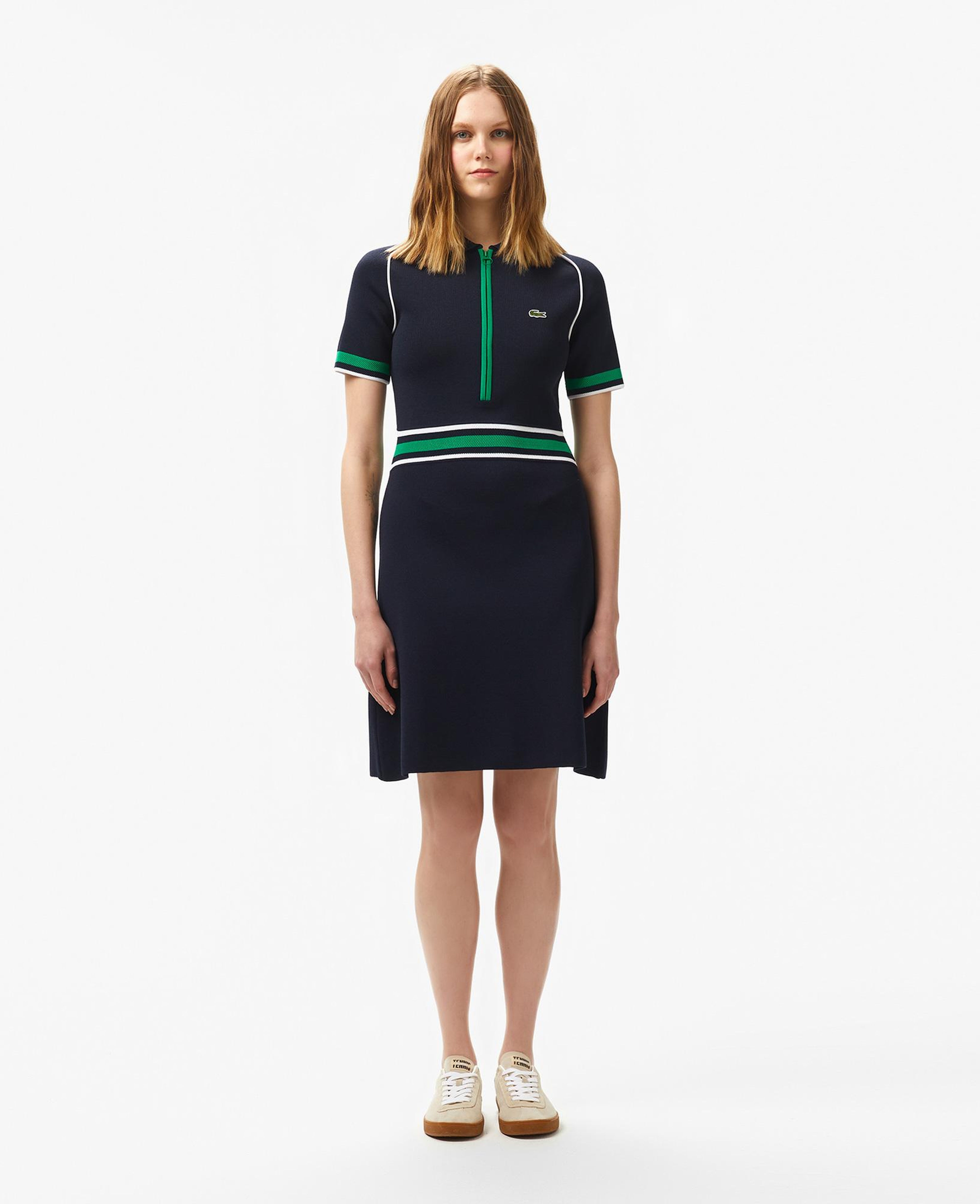 Kadın Classic Fit Kısa Kollu Polo Yaka Renk Bloklu Lacivert Elbise
