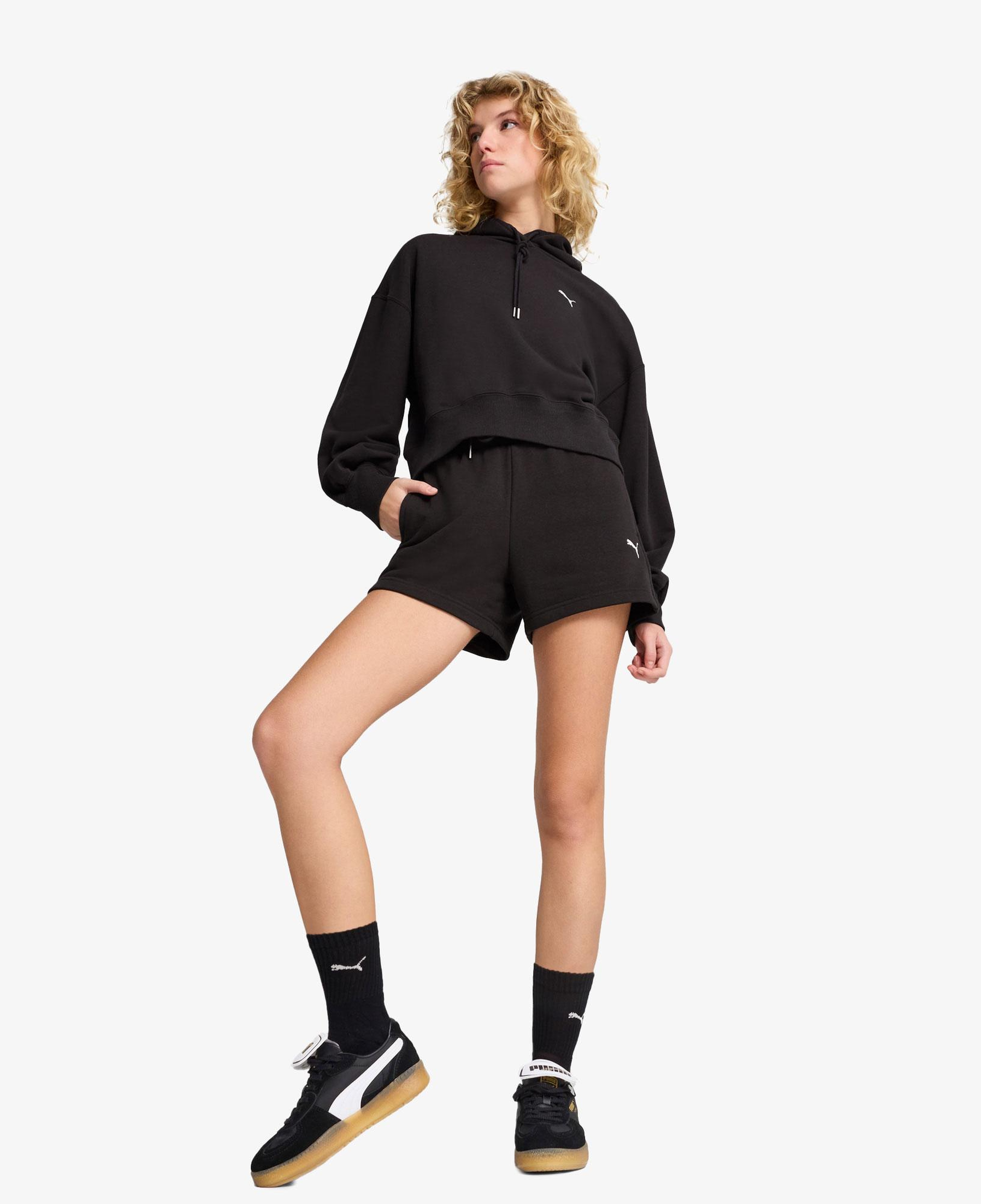 Puma Wardrobe Essential Relaxed Cropped  Kadın Siyah Sweatshirt