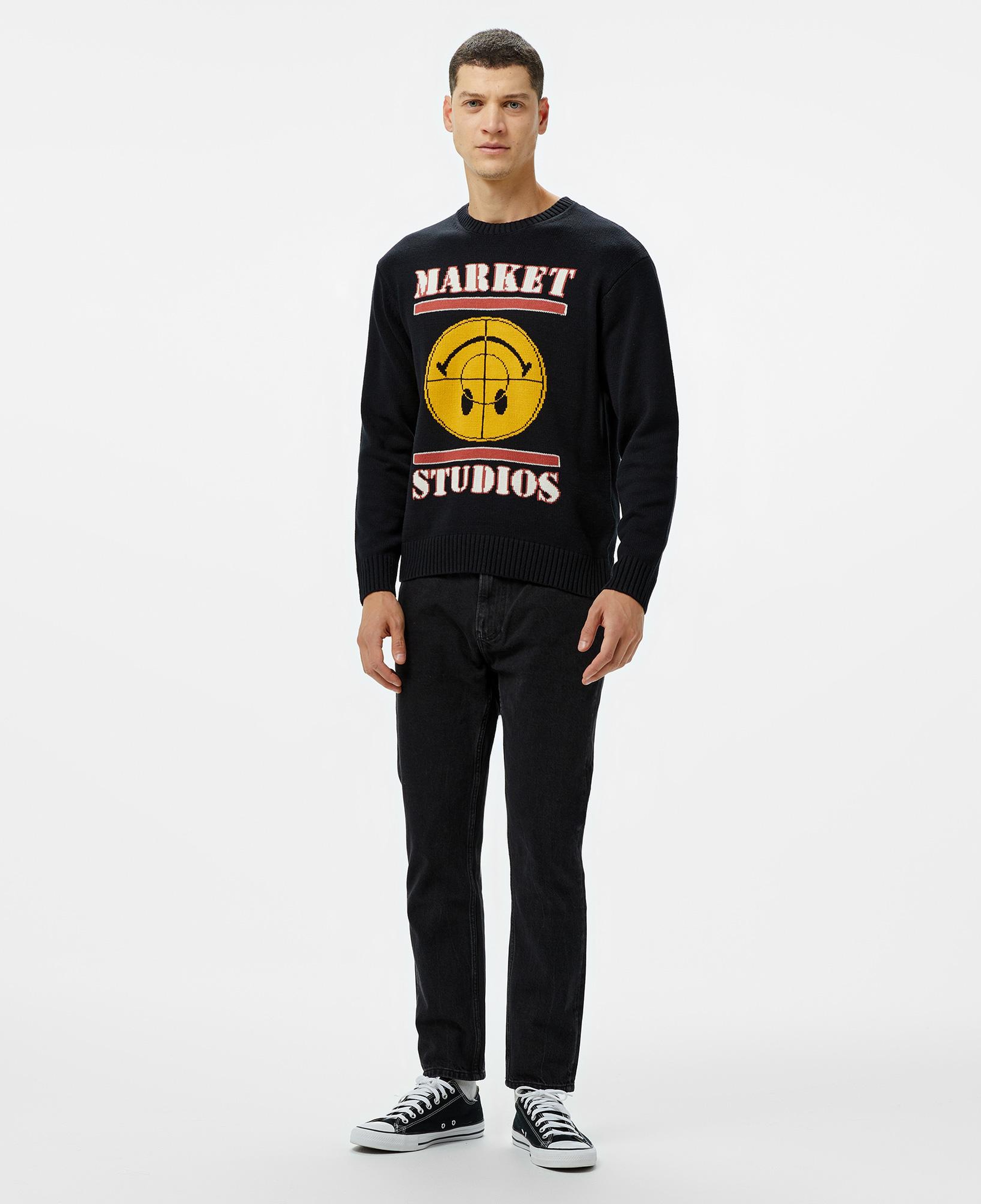 Market Smiley Focus ter Erkek Siyah Sweatshirt