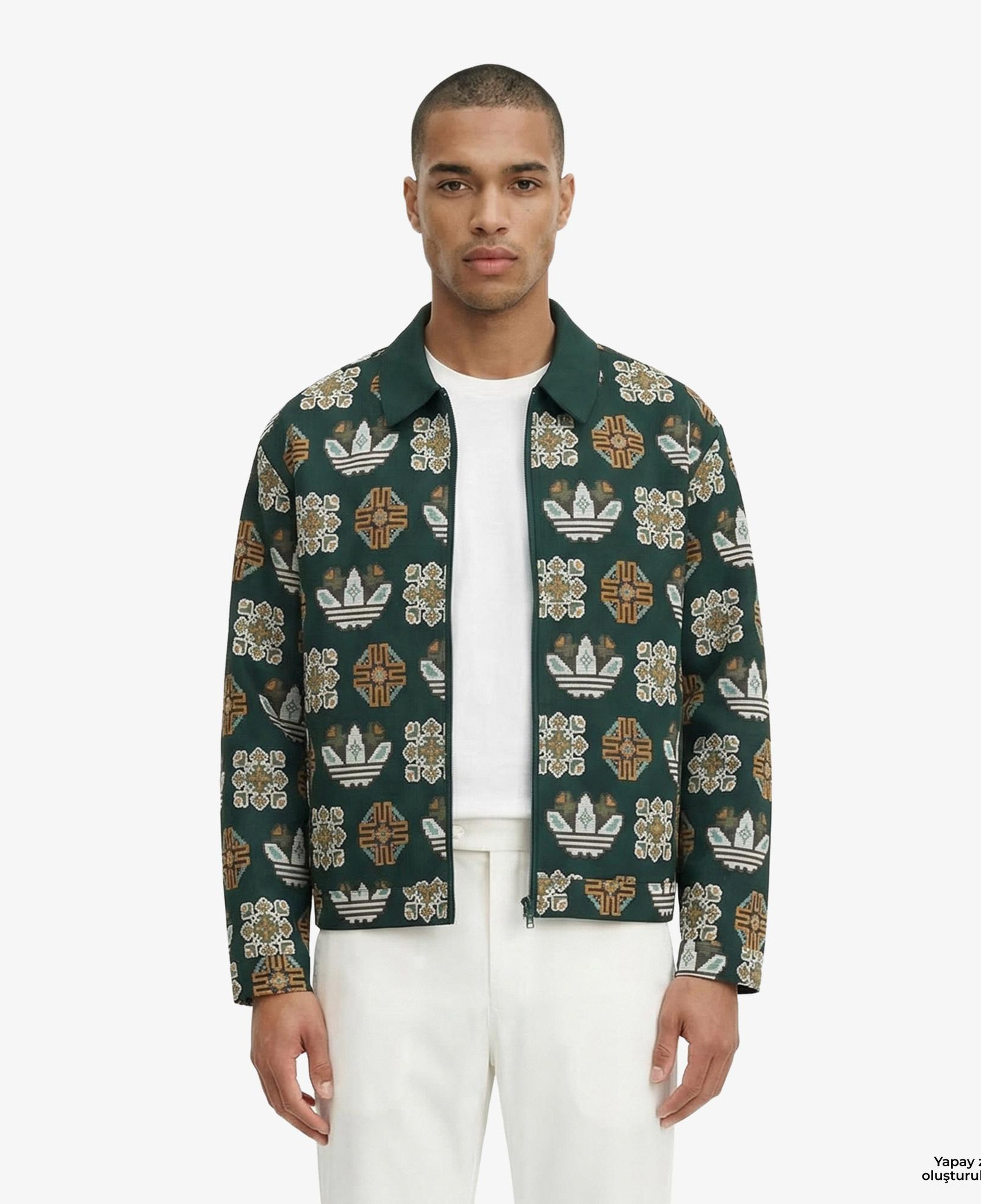 adidas Monogram Allover Print Loose Yeşil Ceket