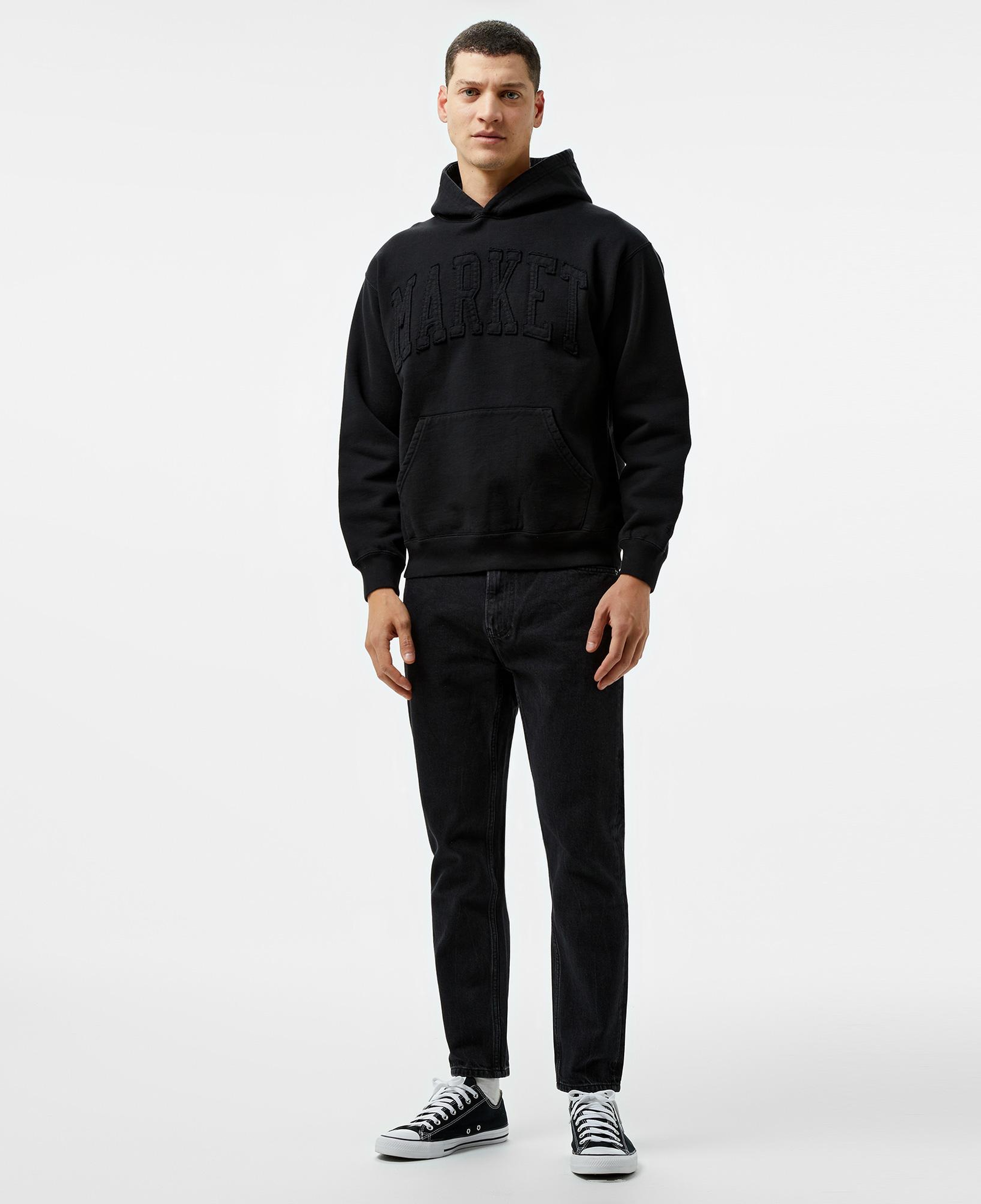 Market Washed Arc Erkek Siyah Hoodie