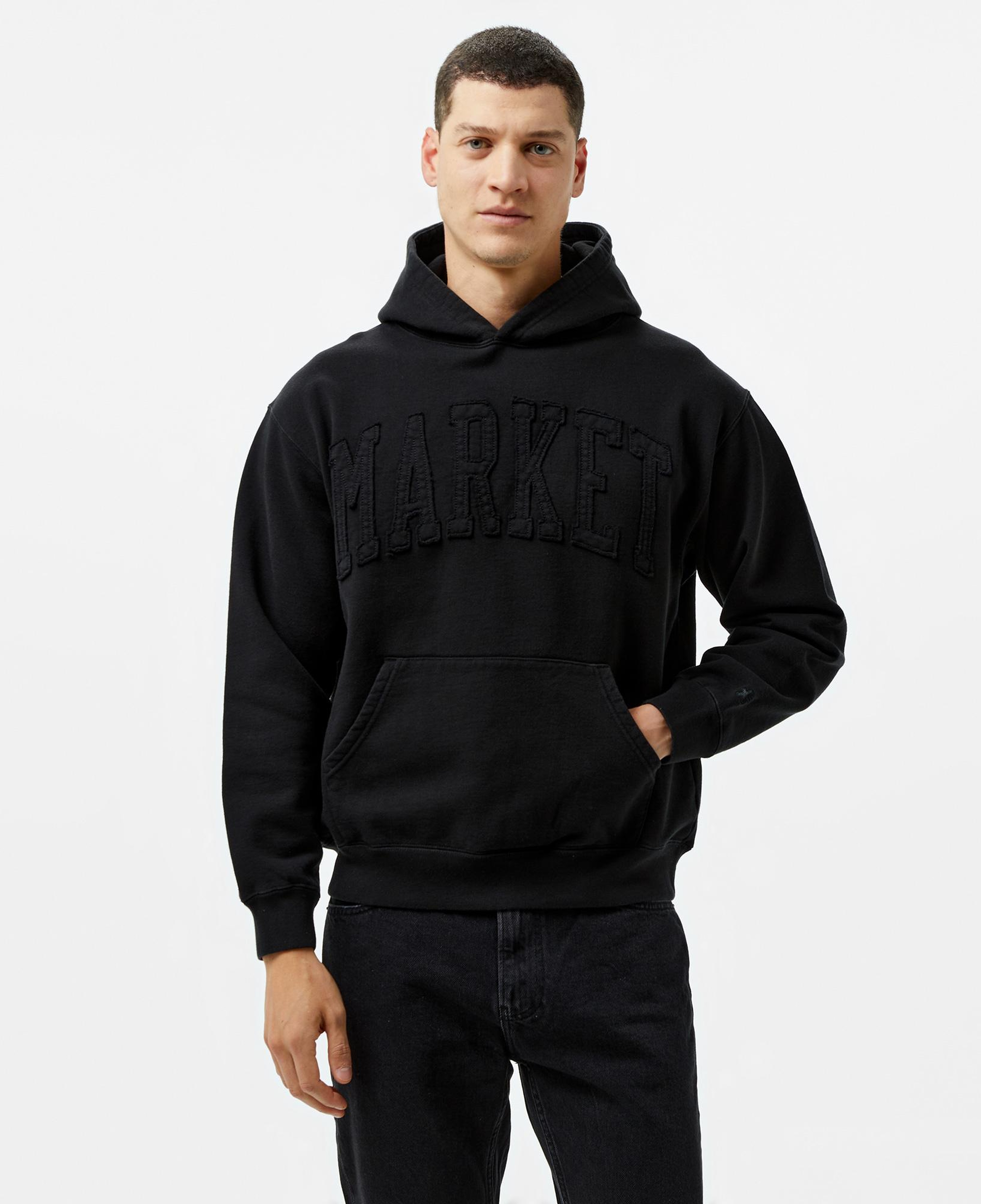 Market Washed Arc Erkek Siyah Hoodie