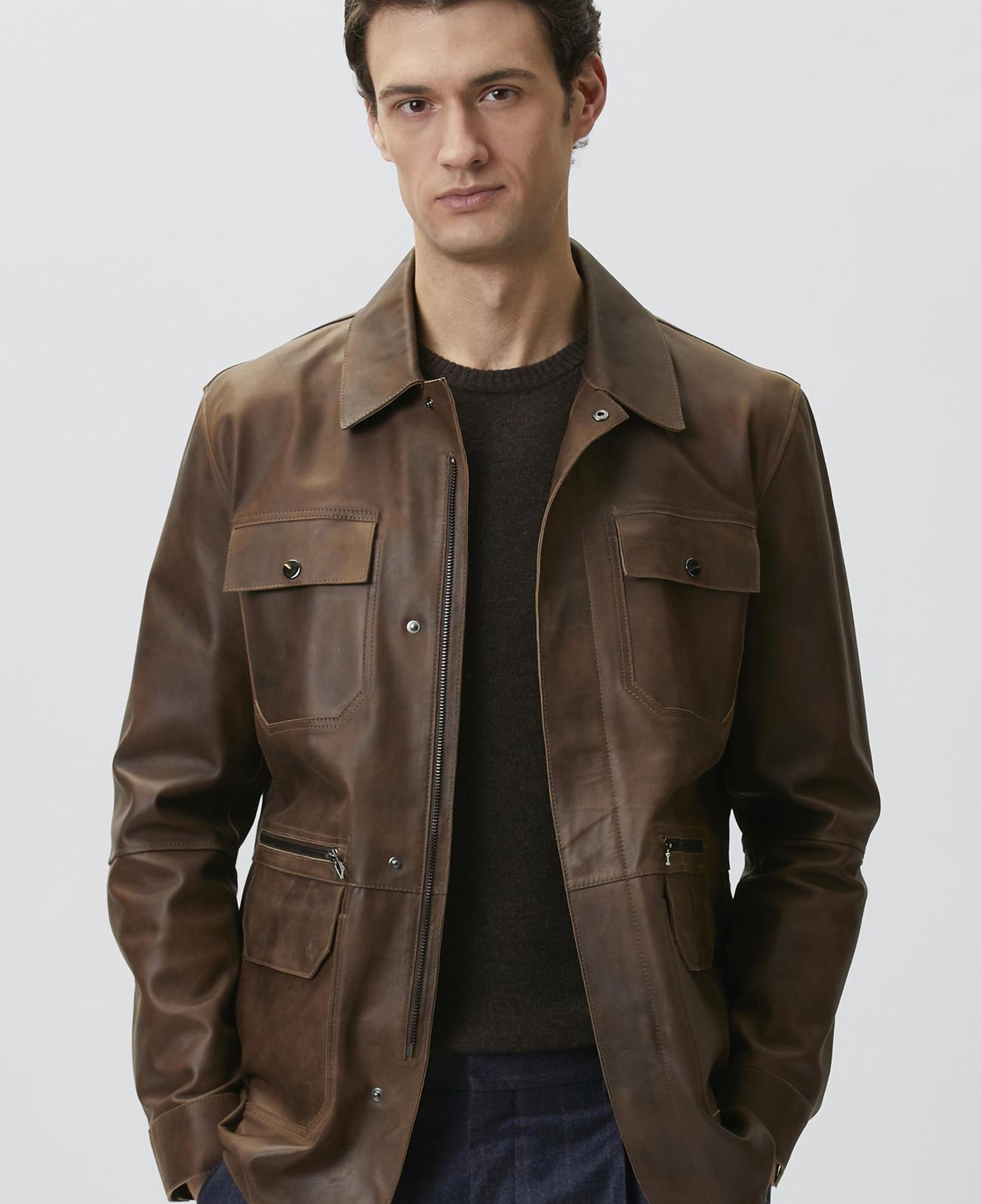 Network Erkek Camel Efektli Deri Coat Ceket