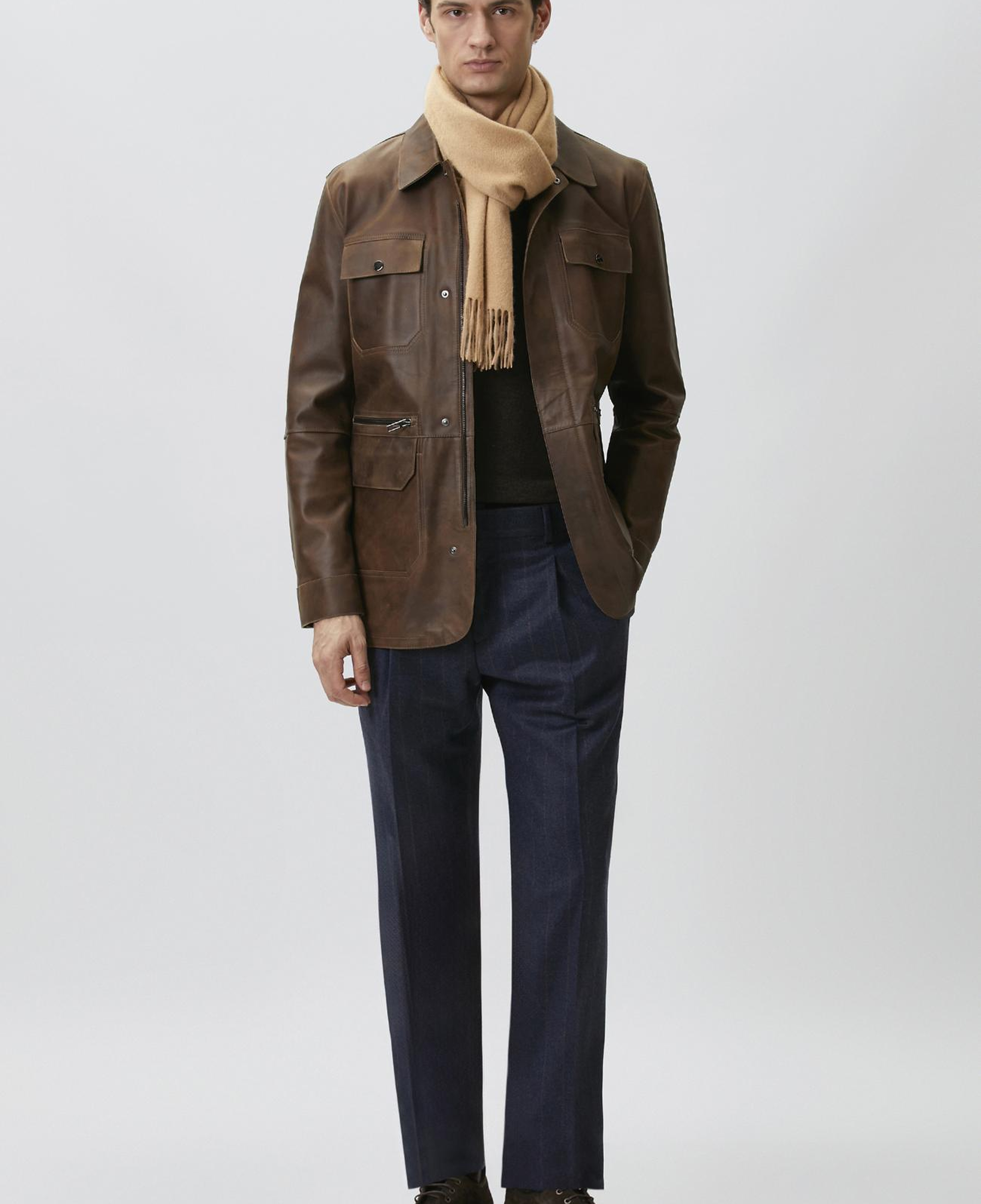 Network Erkek Camel Efektli Deri Coat Ceket