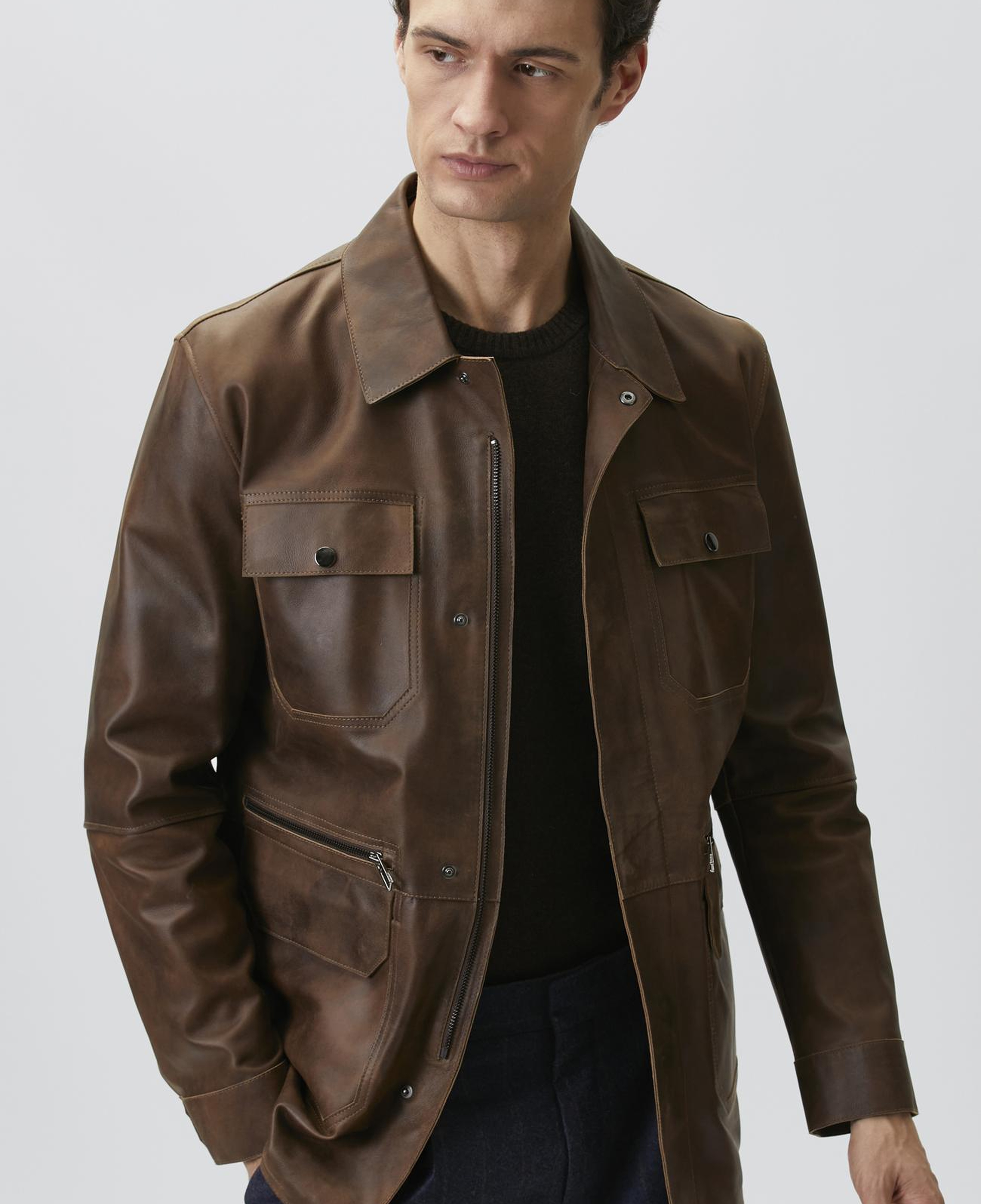 Network Erkek Camel Efektli Deri Coat Ceket