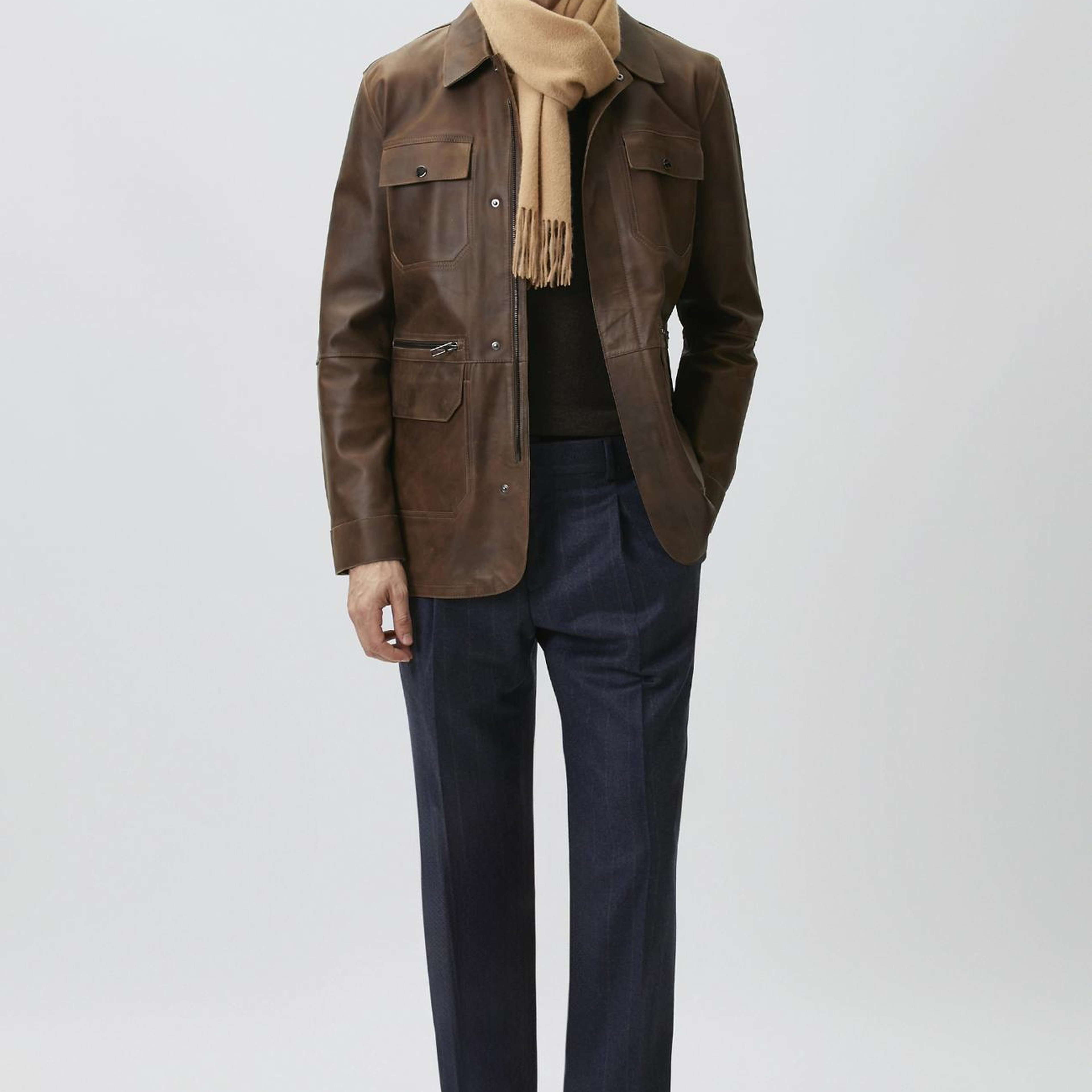 Network Erkek Camel Efektli Deri Coat Ceket