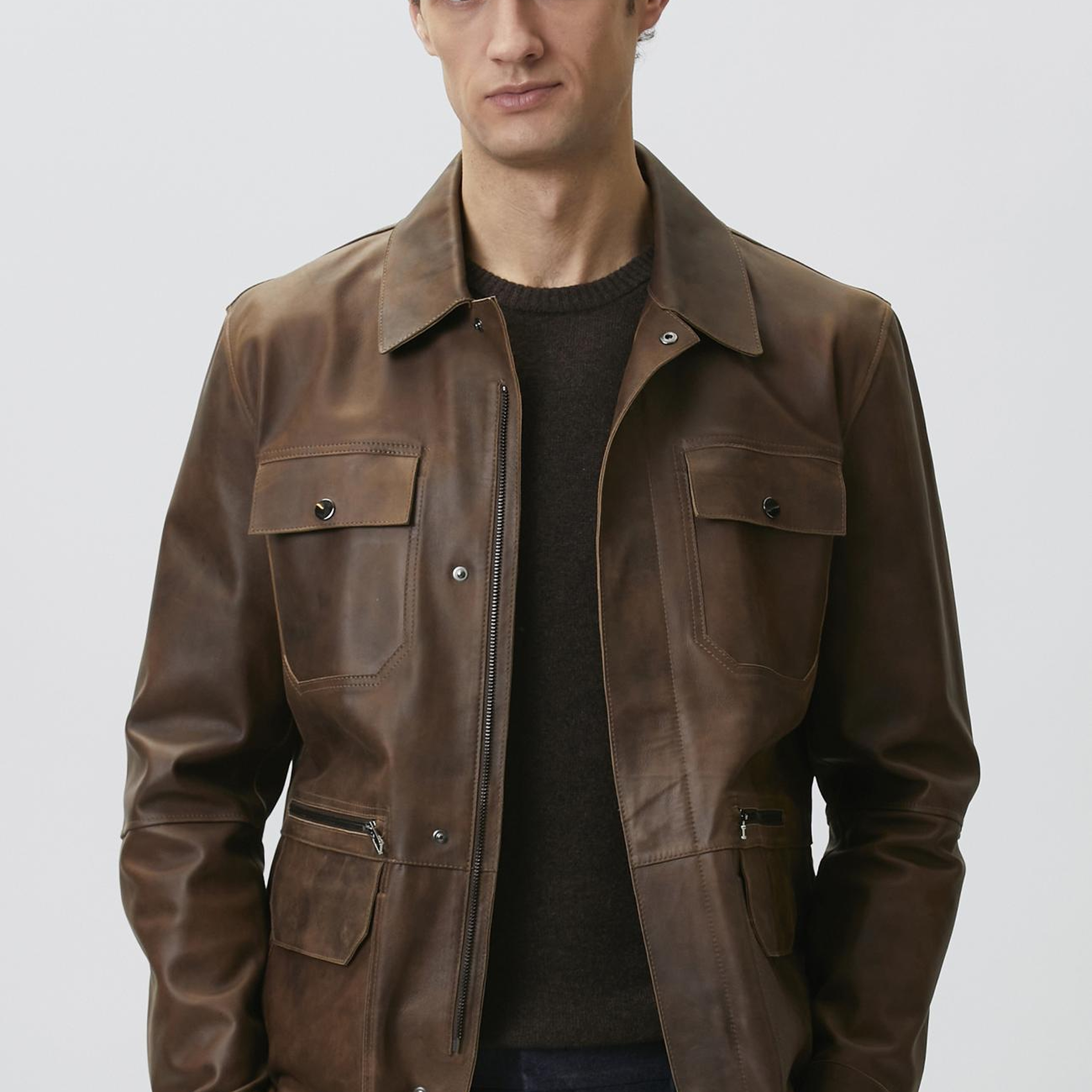 Network Erkek Camel Efektli Deri Coat Ceket