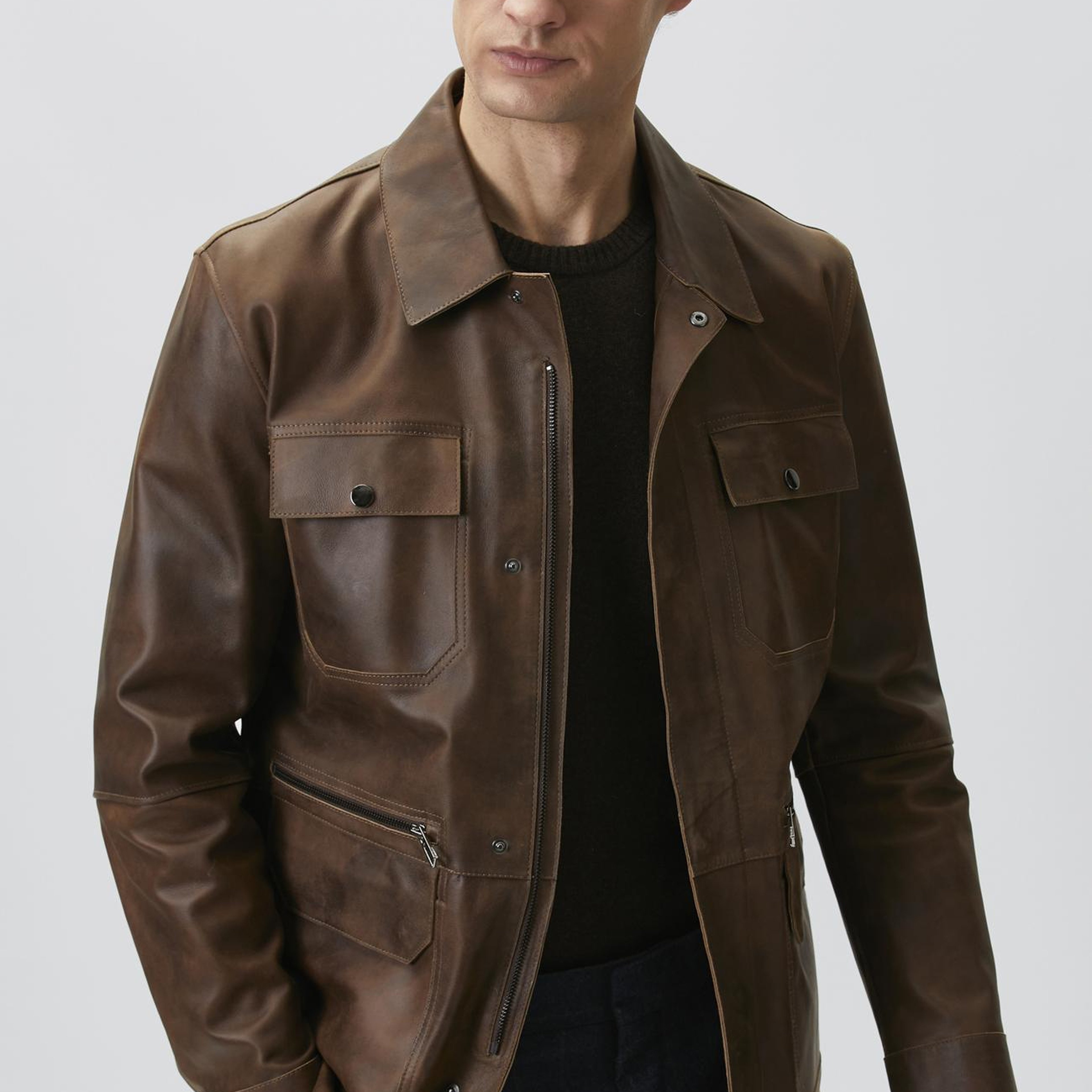 Network Erkek Camel Efektli Deri Coat Ceket