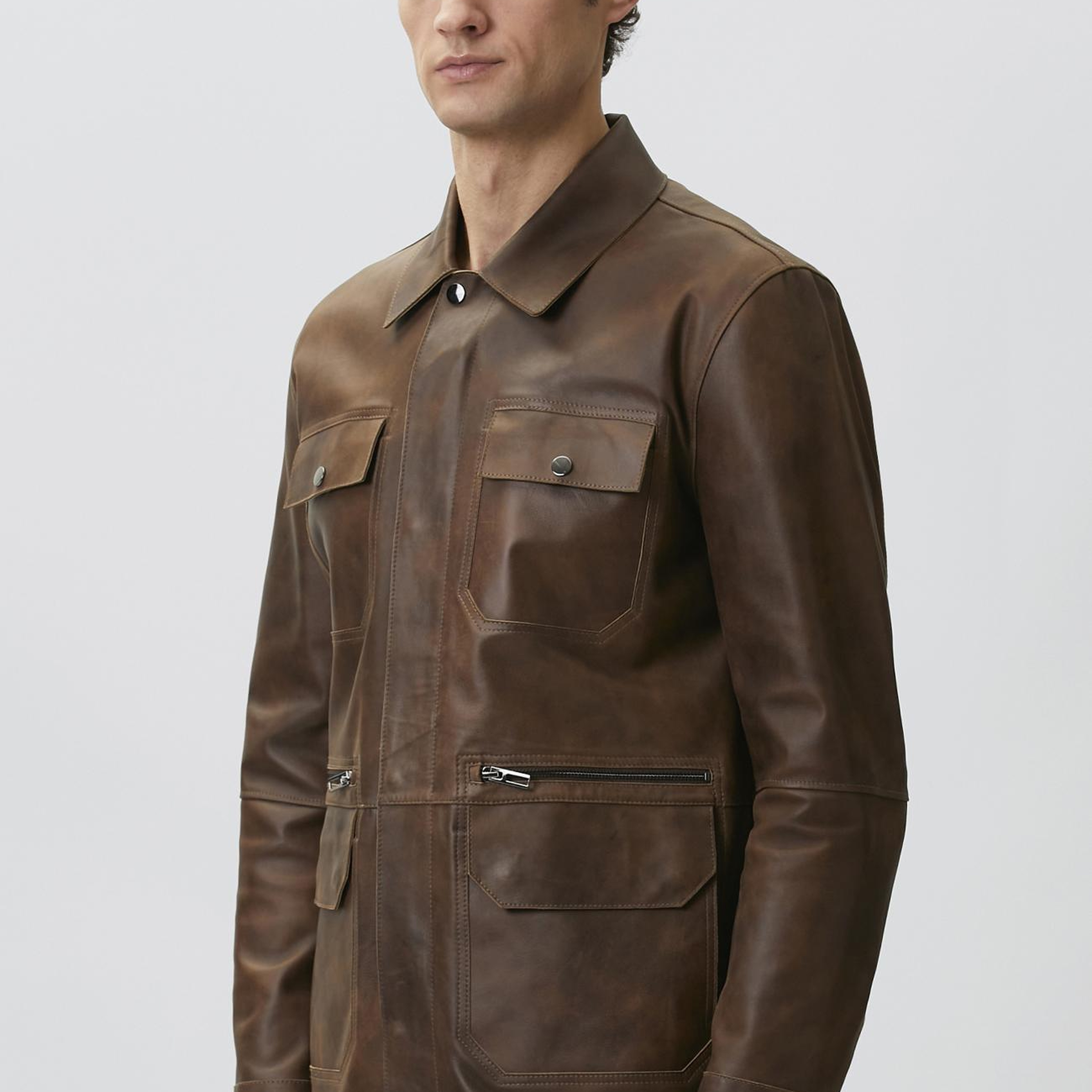 Network Erkek Camel Efektli Deri Coat Ceket