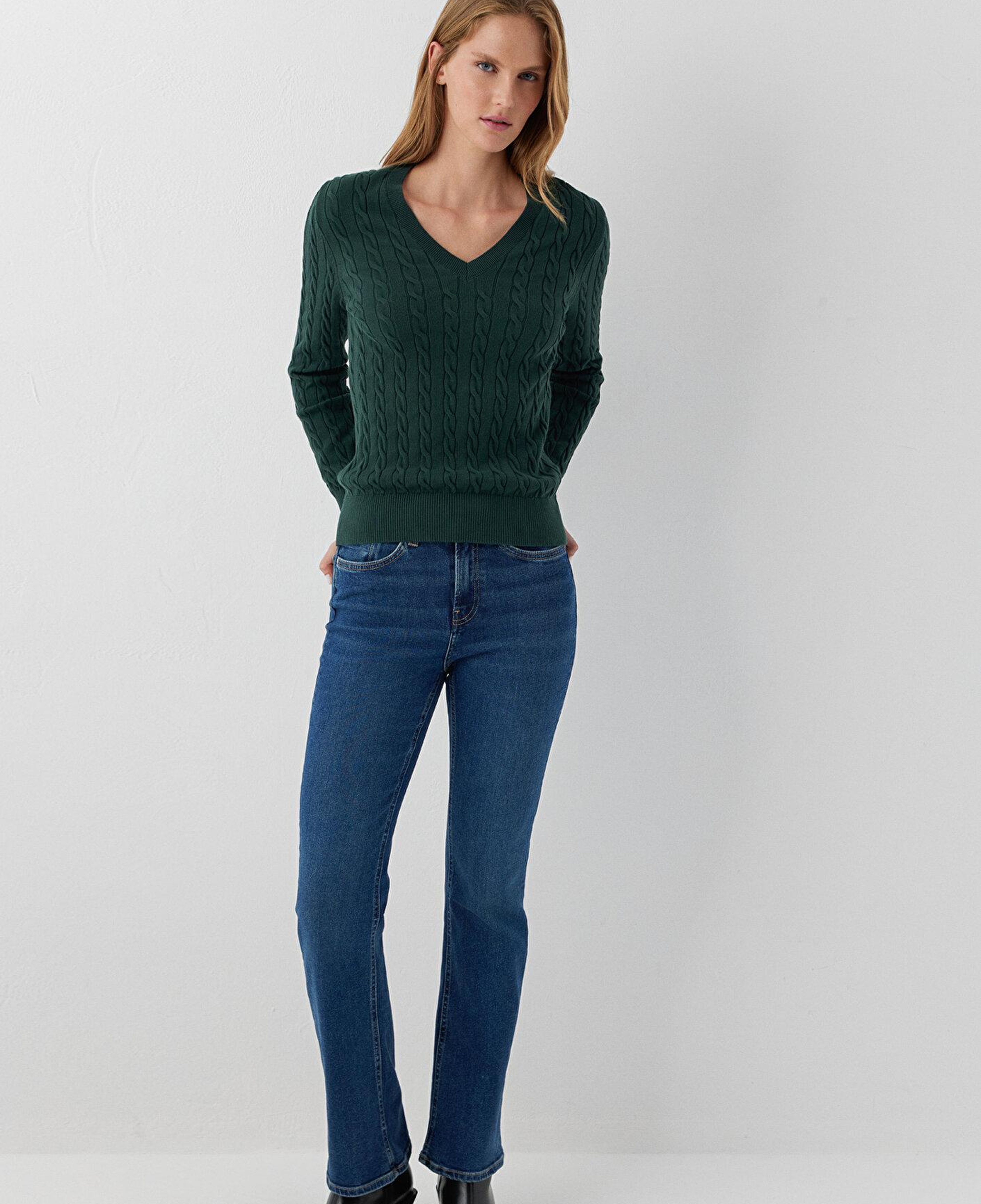 Mavi V Yaka Yeşil Triko Slim Fit / Dar Kesim 1710911-71539