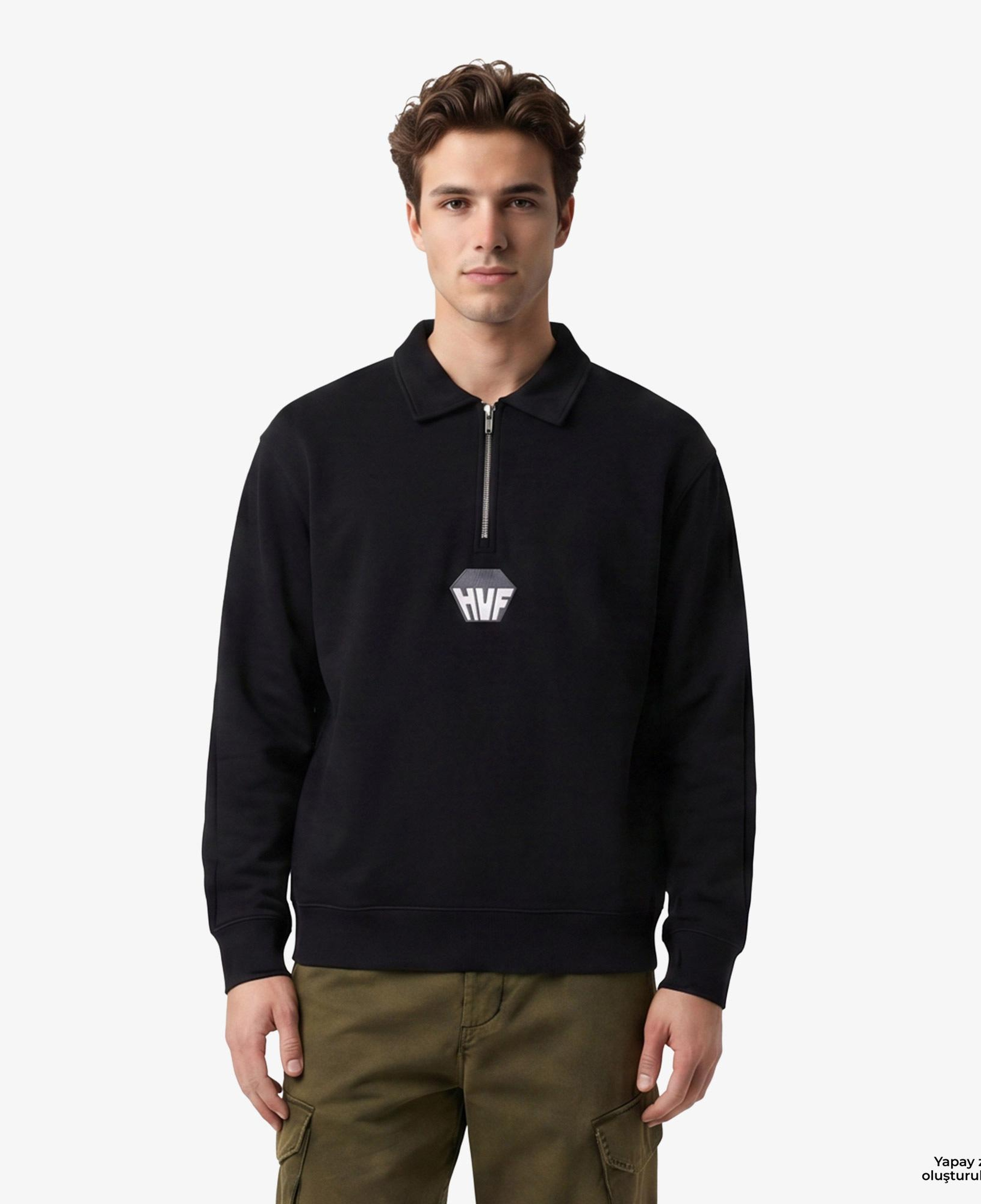 Huf Big Block 1/4 French Terry Zip Erkek Siyah Ceket