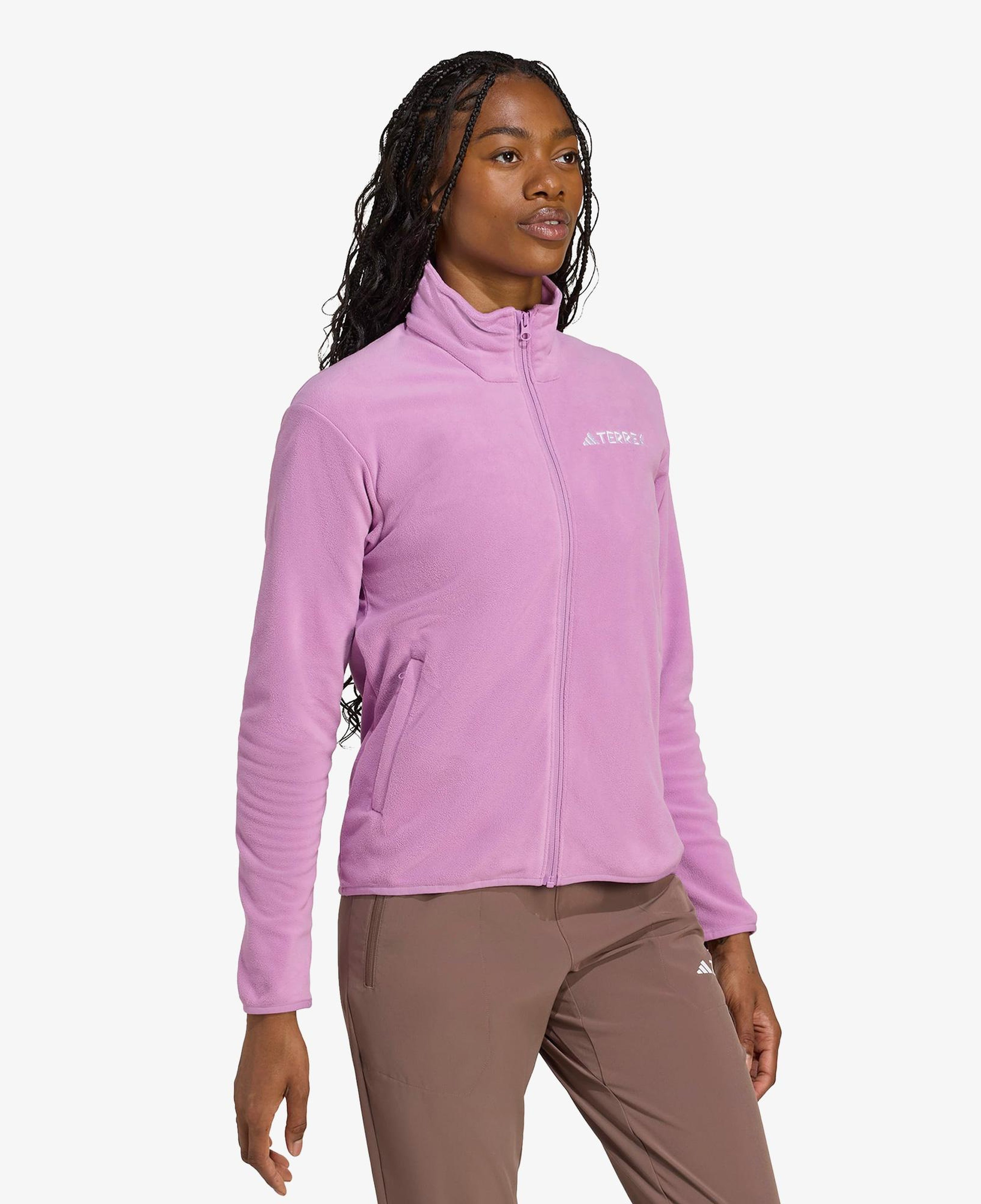 adidas Multi Essentials Full Zip Fleece Kadın Mor Yürüyüş Polar