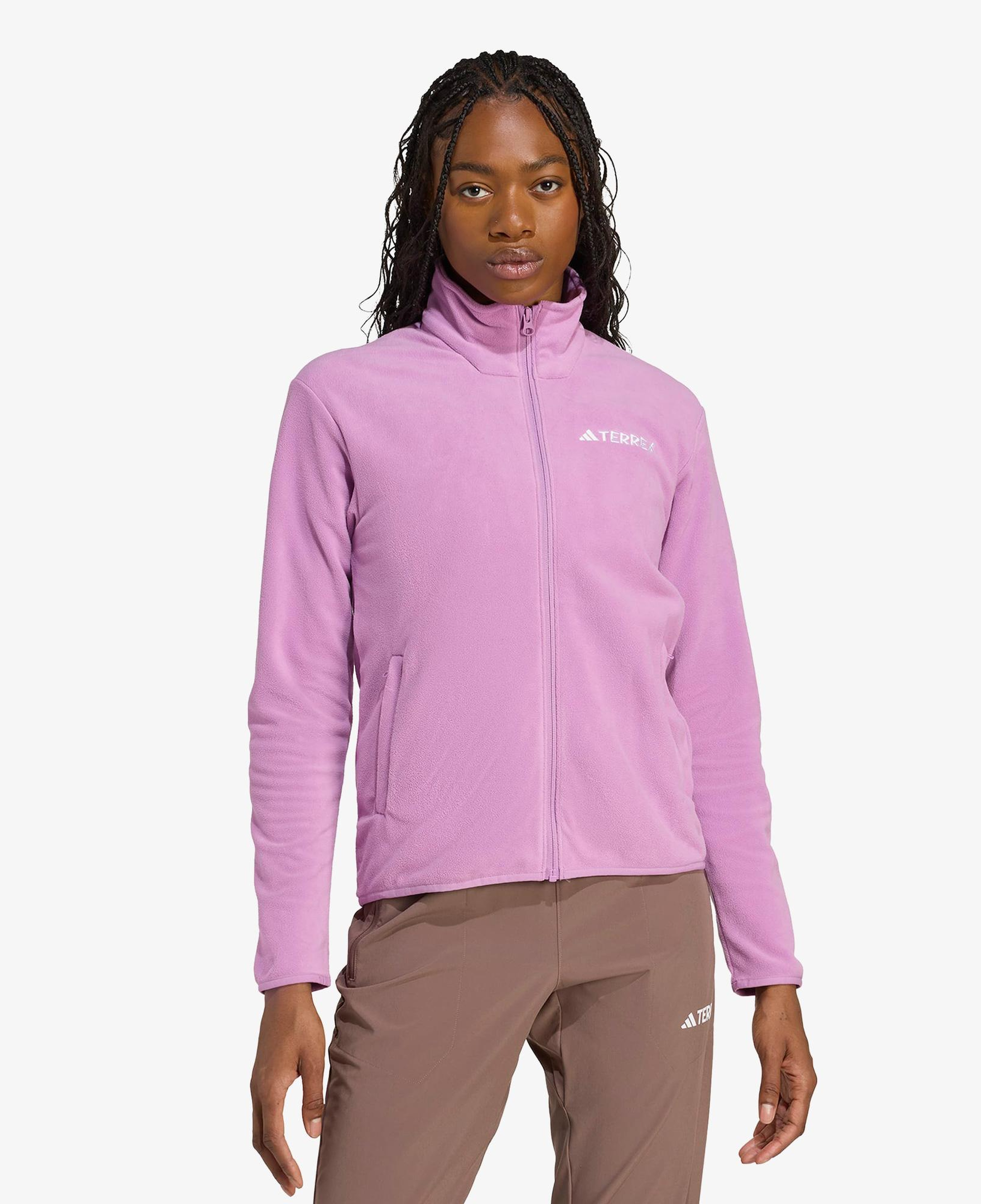 adidas Multi Essentials Full Zip Fleece Kadın Mor Yürüyüş Polar