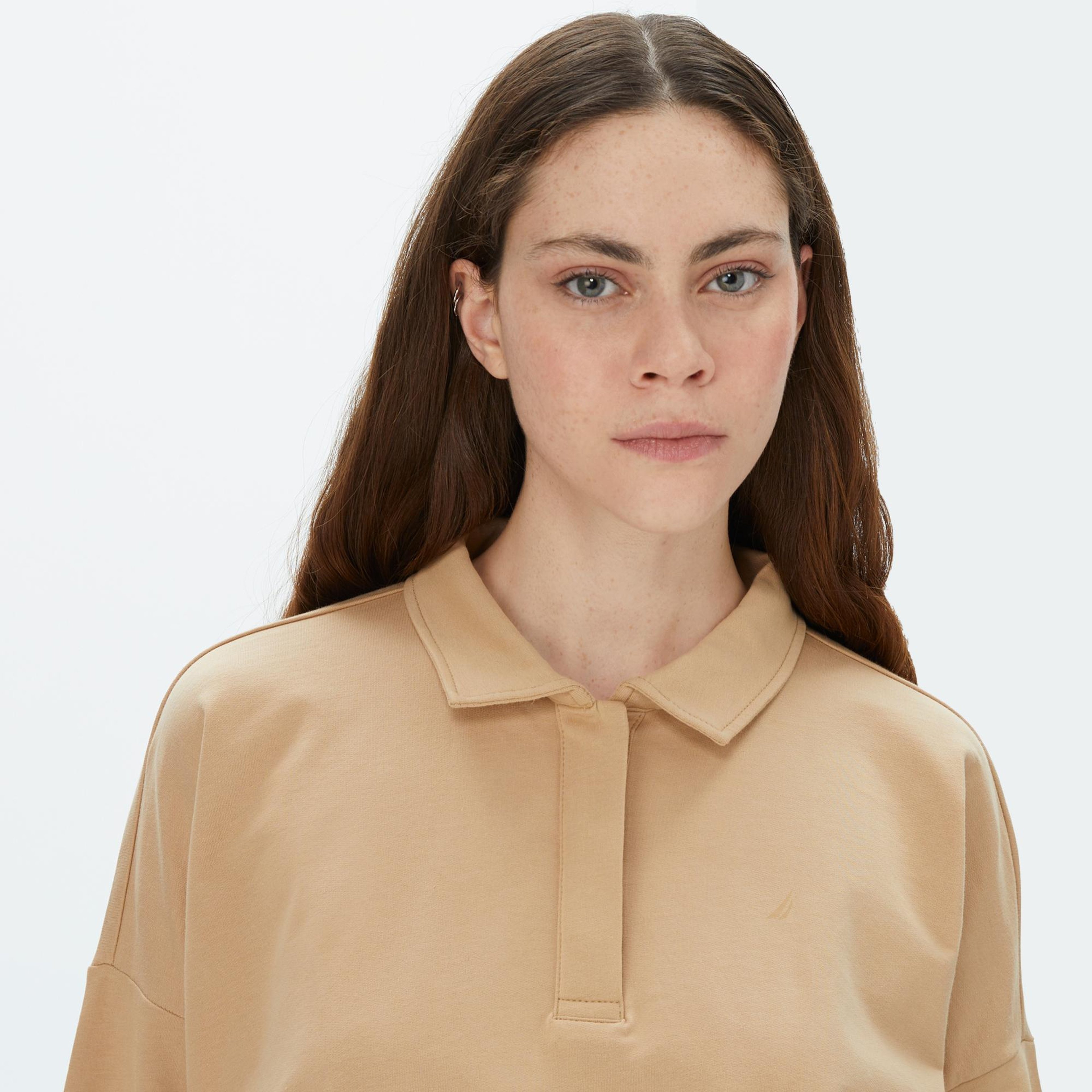 NAUTICA KADIN BEJ OVERSIZE UZUN KOLLU SWEATSHIRT
