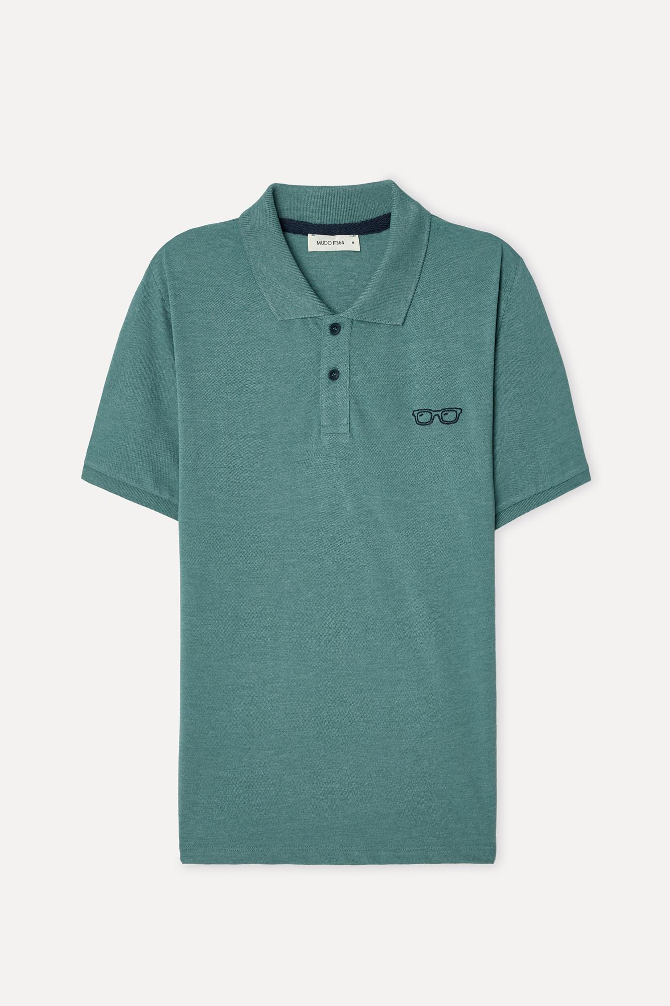 Erkek Yeşil Nakışlı Polo Yaka T-Shirt