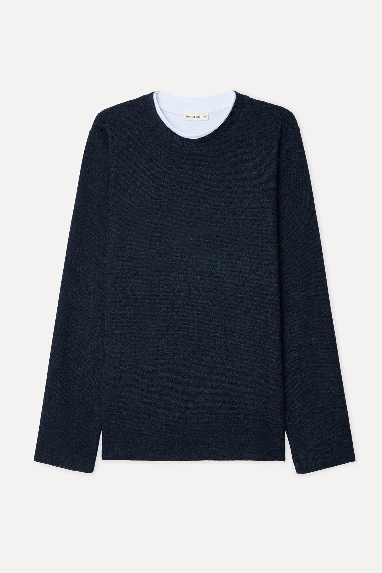 Erkek Lacivert Yaka Detaylı Bisiklet Yaka Sweatshirt