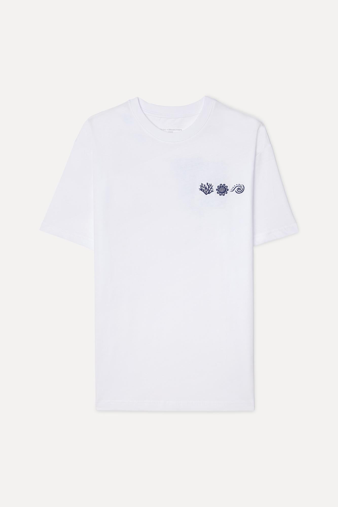 Erkek Beyaz Baskılı Loose Fit Bisiklet Yaka T-Shirt