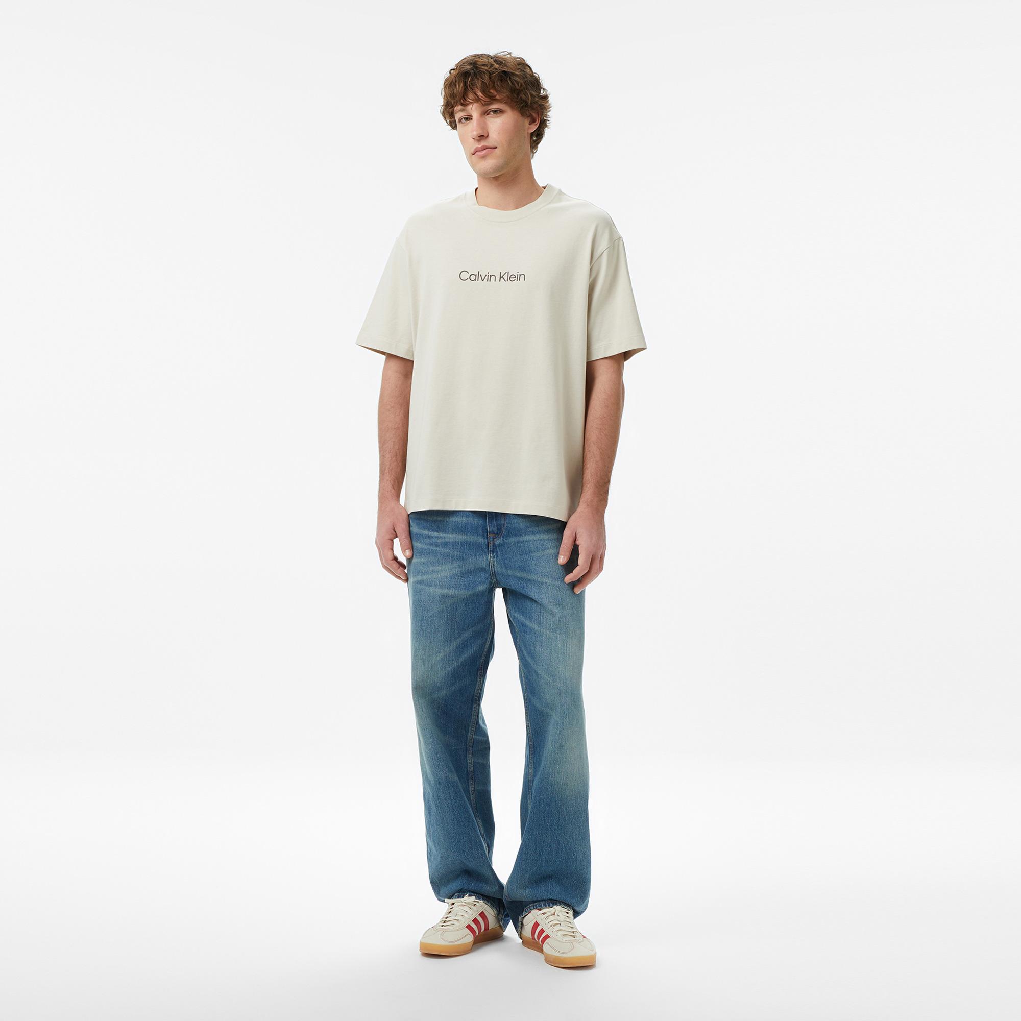 Calvin Klein Relaxed Standard Logo Crewnk  Erkek Bej T-Shirt