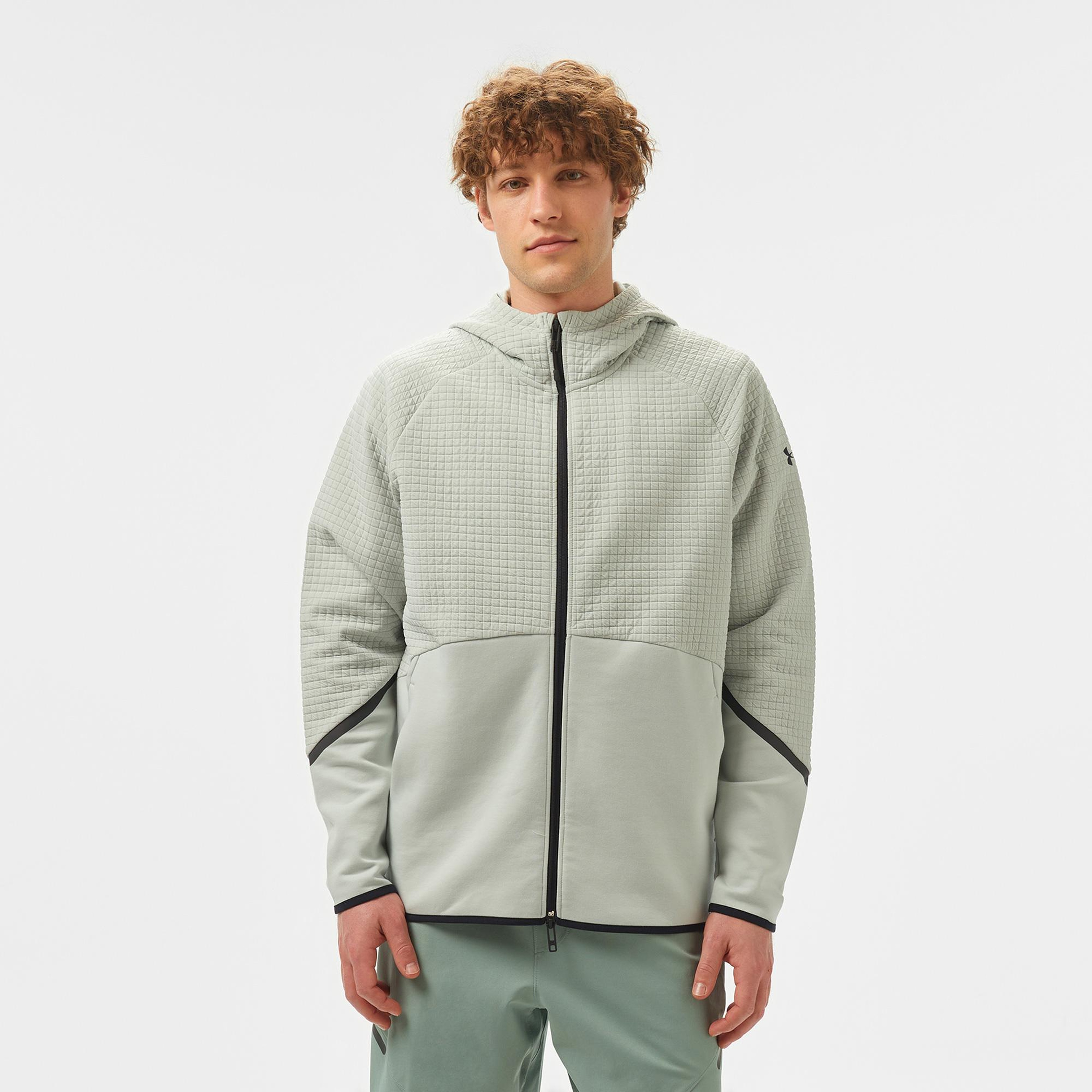 Under Armour Unstoppable Fleece Grid Full Zipped Erkek Gri Sweatshirt