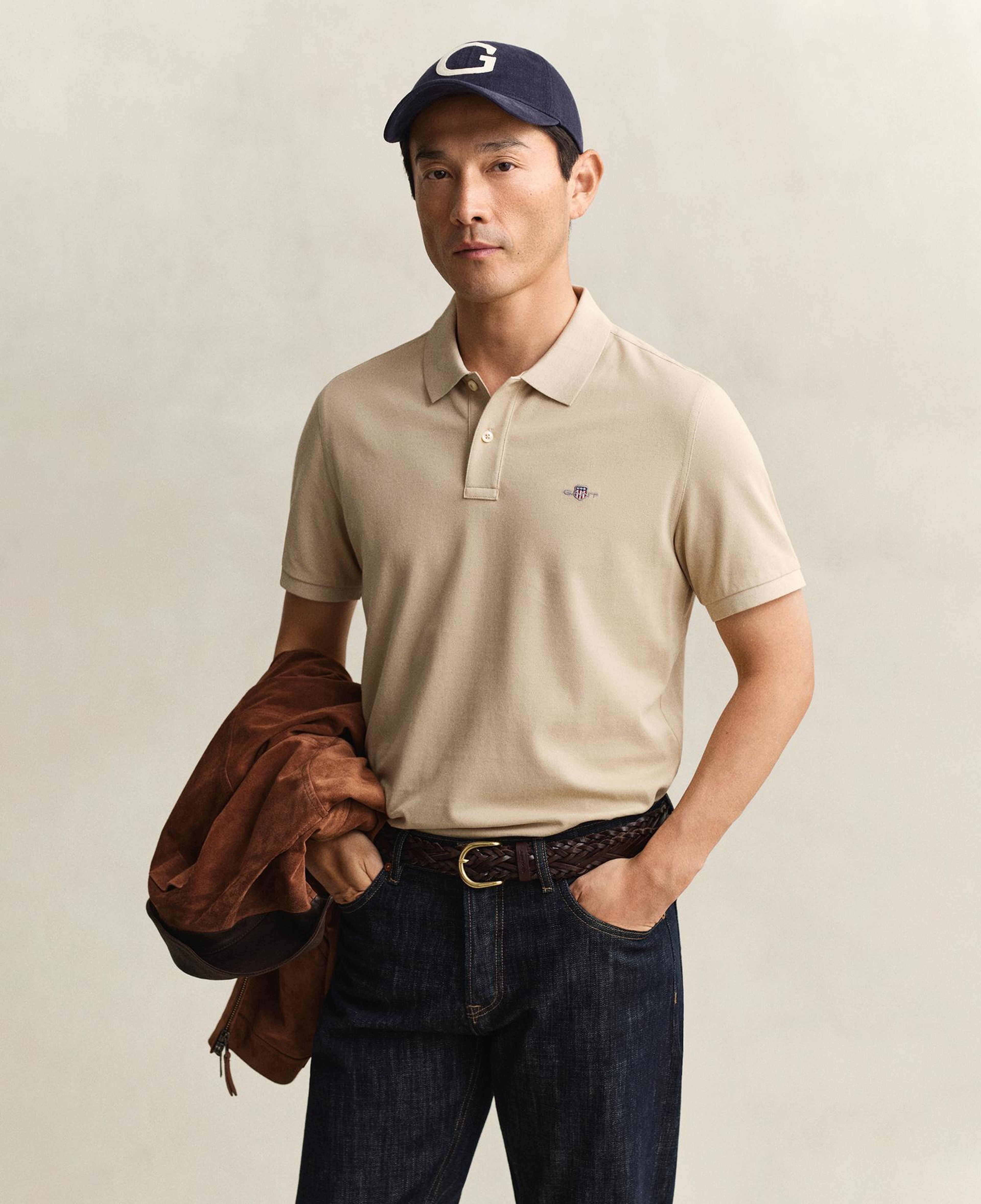 GANT Erkek Bej Regular Fit Logolu Polo Yaka T-Shirt