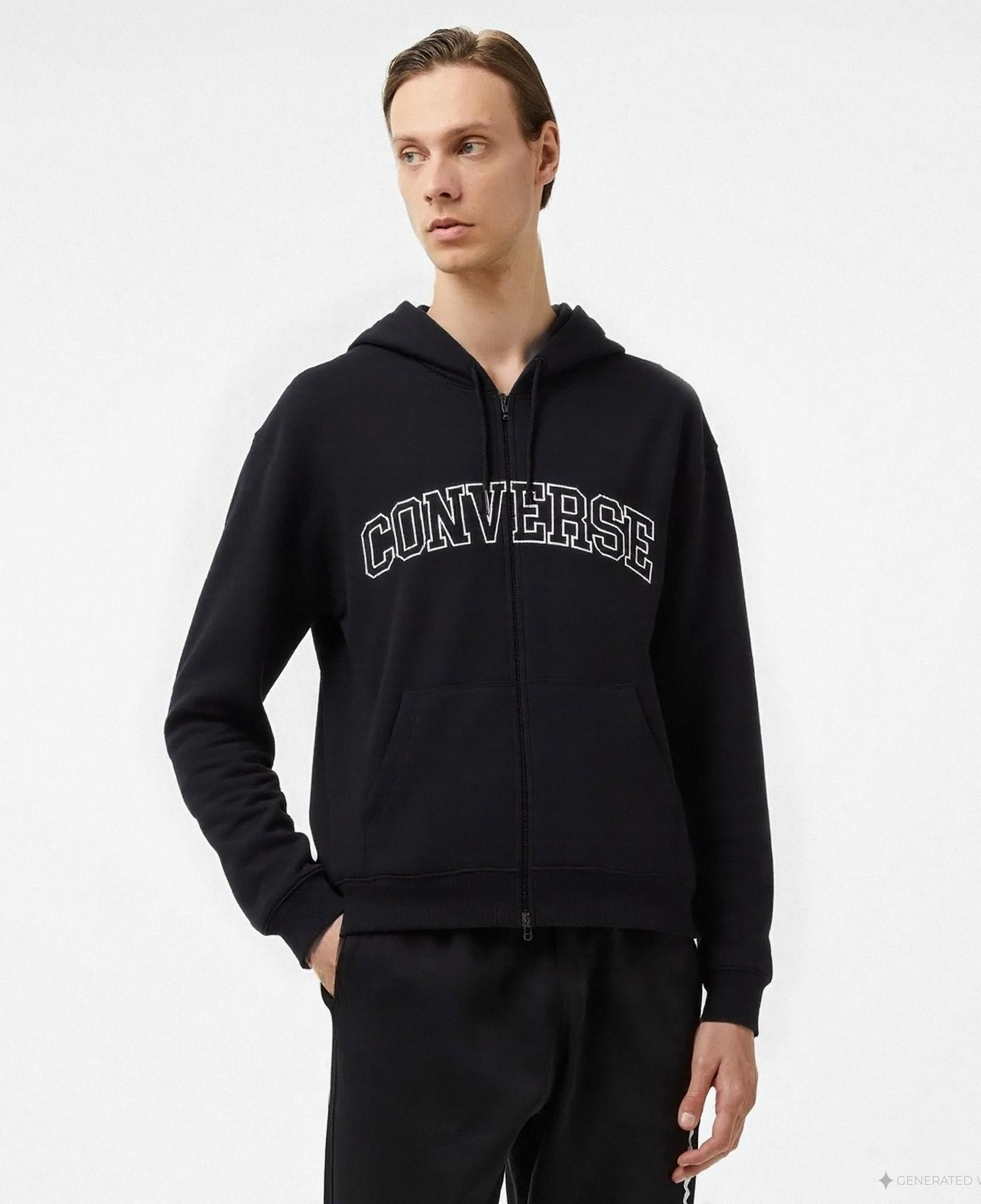 Converse Erkek Fermuarlı Siyah Hoodie