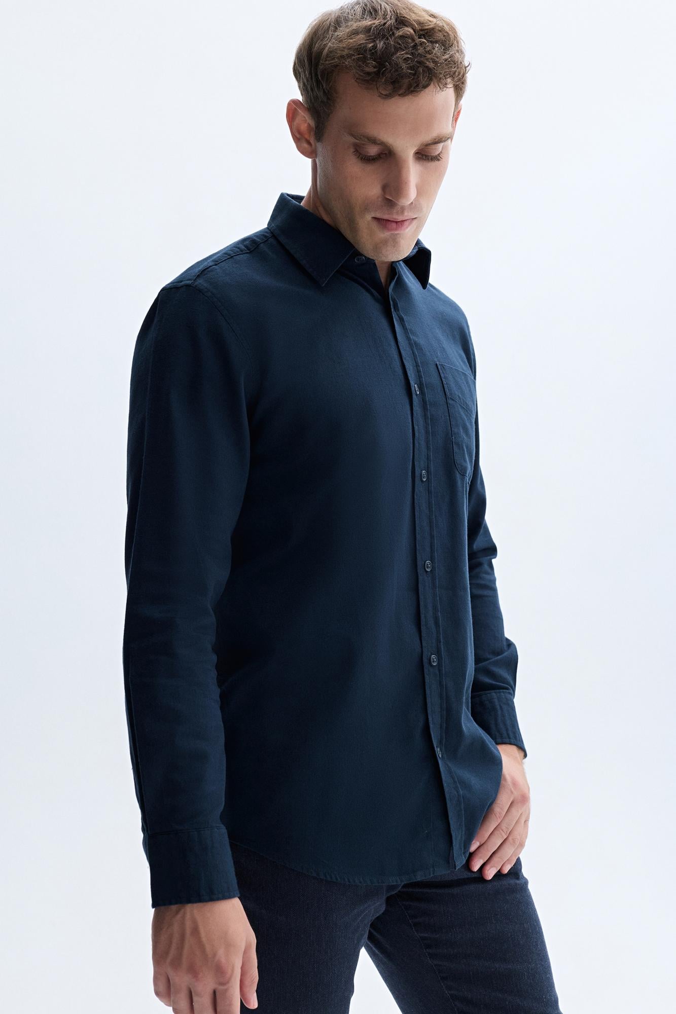 Erkek Lacivert Regular Fit Uzun Kollu Gömlek