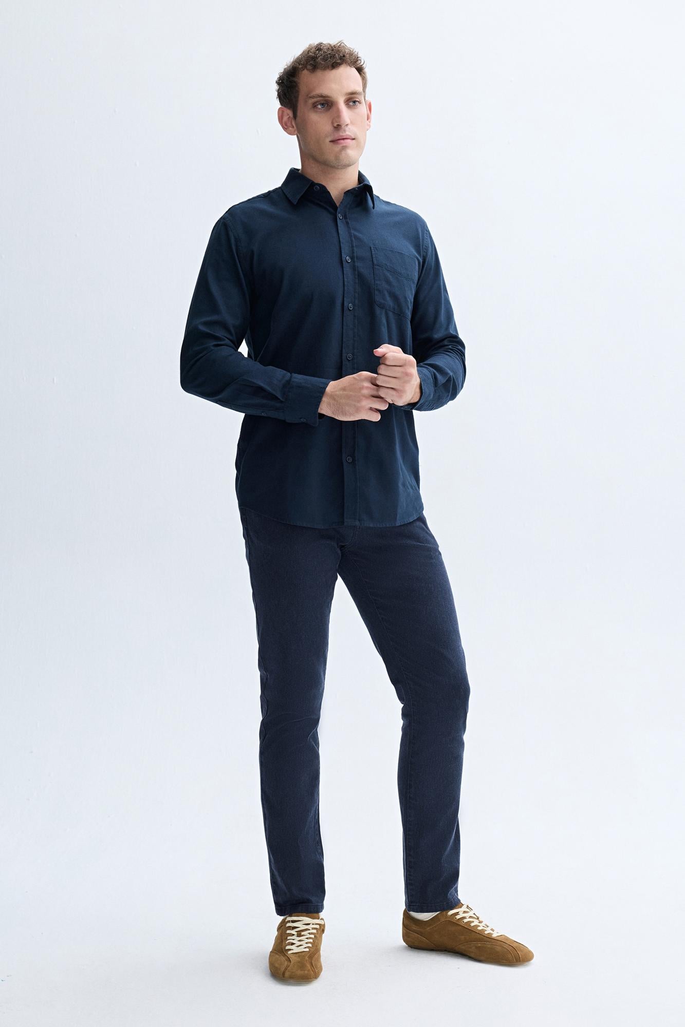 Erkek Lacivert Regular Fit Uzun Kollu Gömlek
