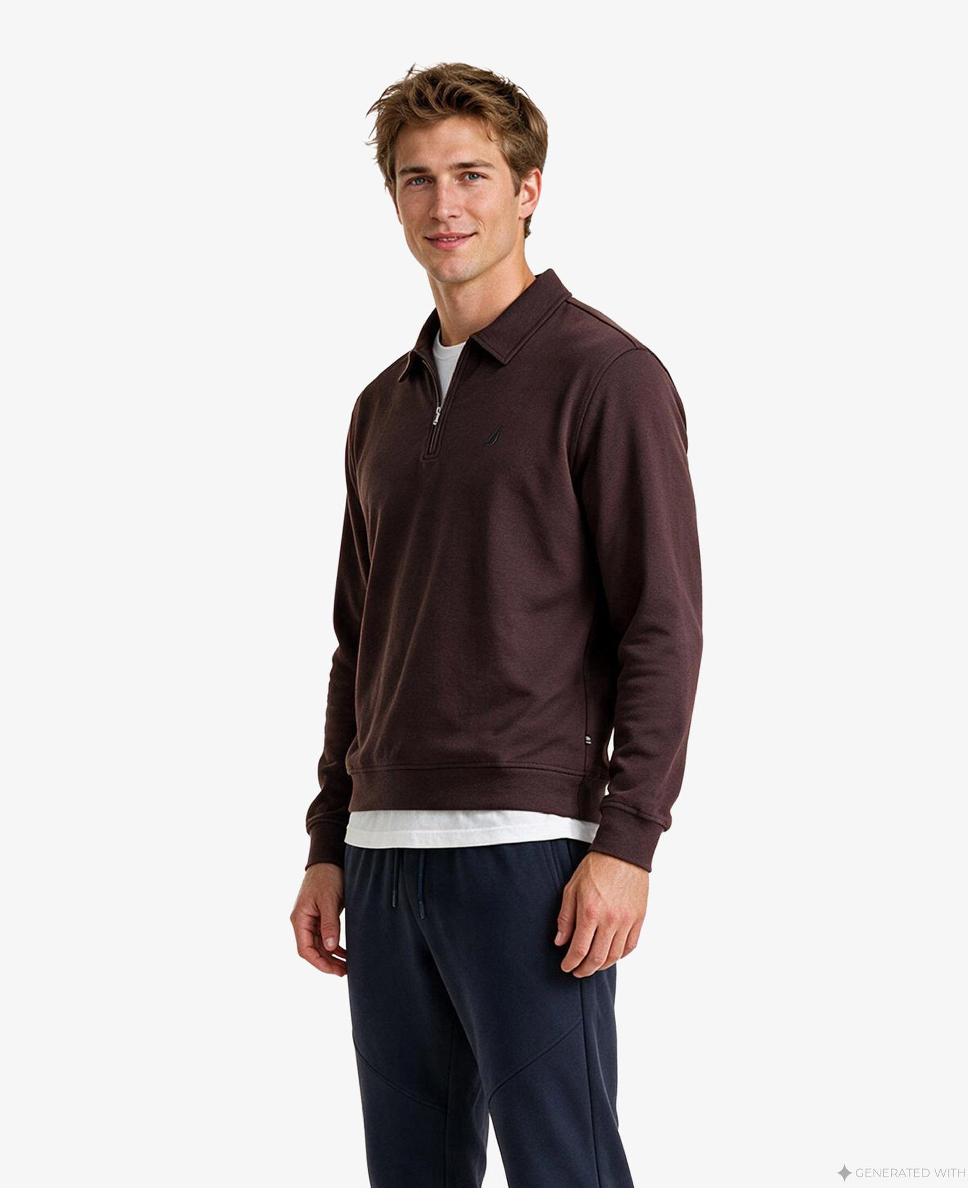 Nautica Erkek Kahverengi Polo Yaka Sweatshirt
