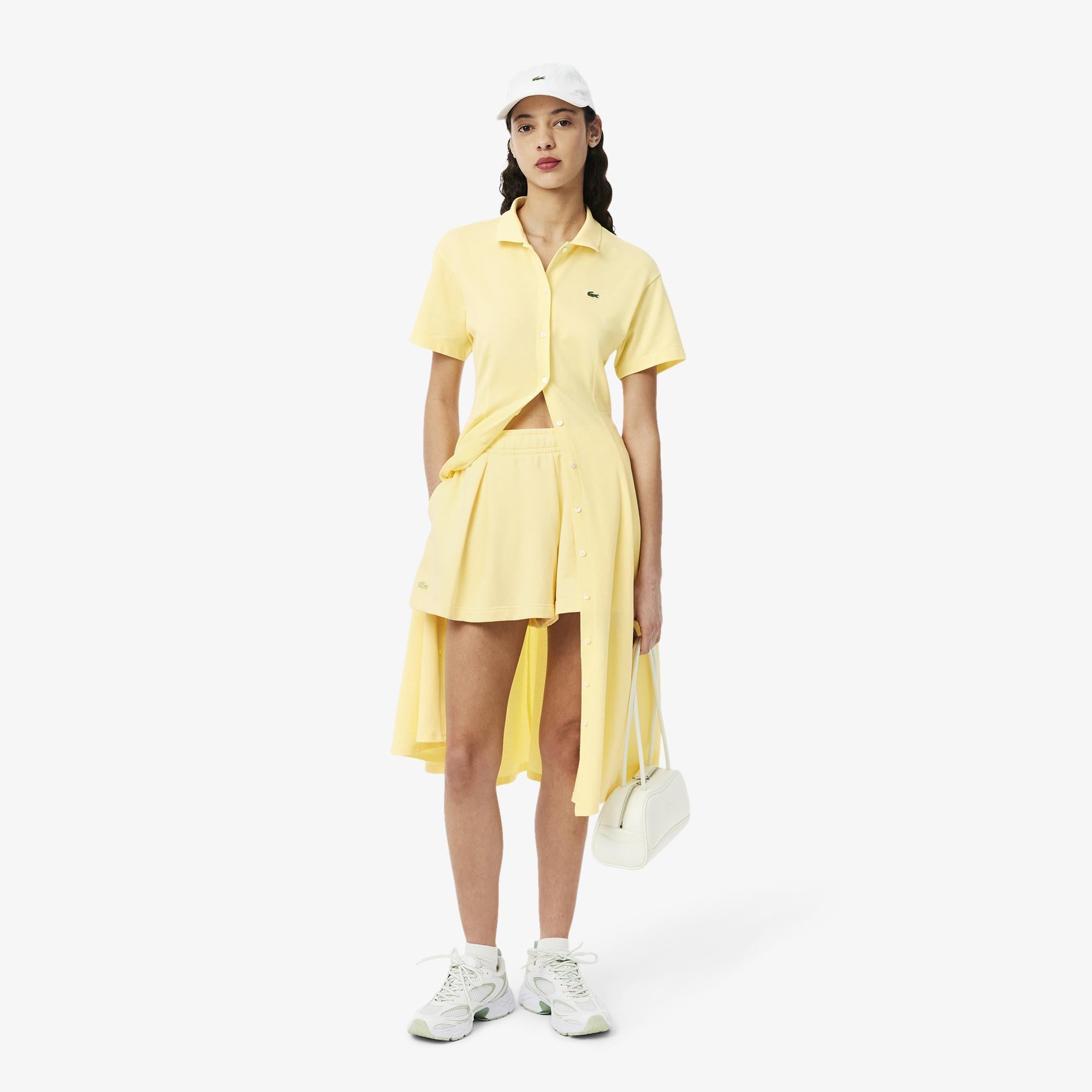 Kadın Flare Fit Kısa Kollu Polo Yaka Sarı Elbise
