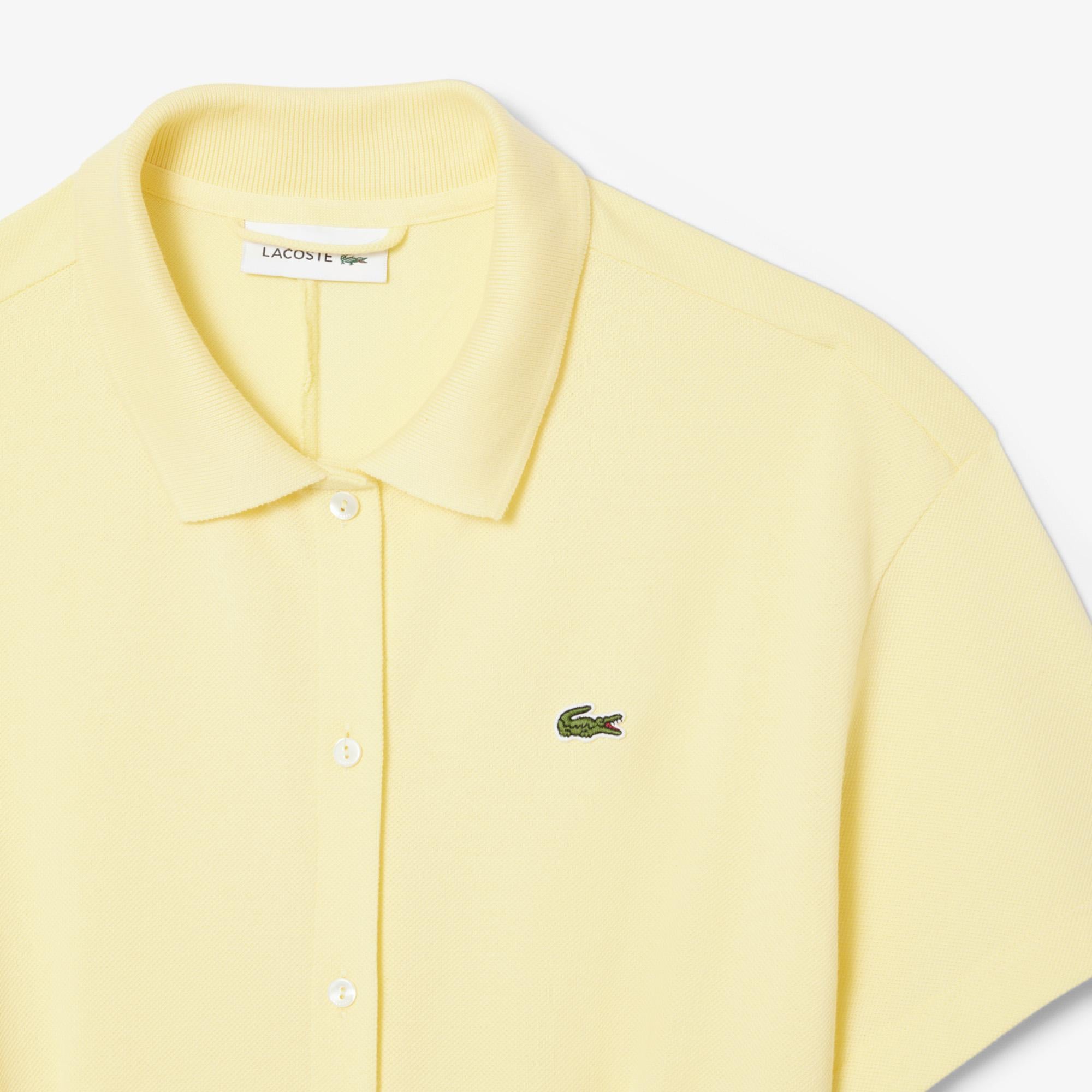 Kadın Flare Fit Kısa Kollu Polo Yaka Sarı Elbise