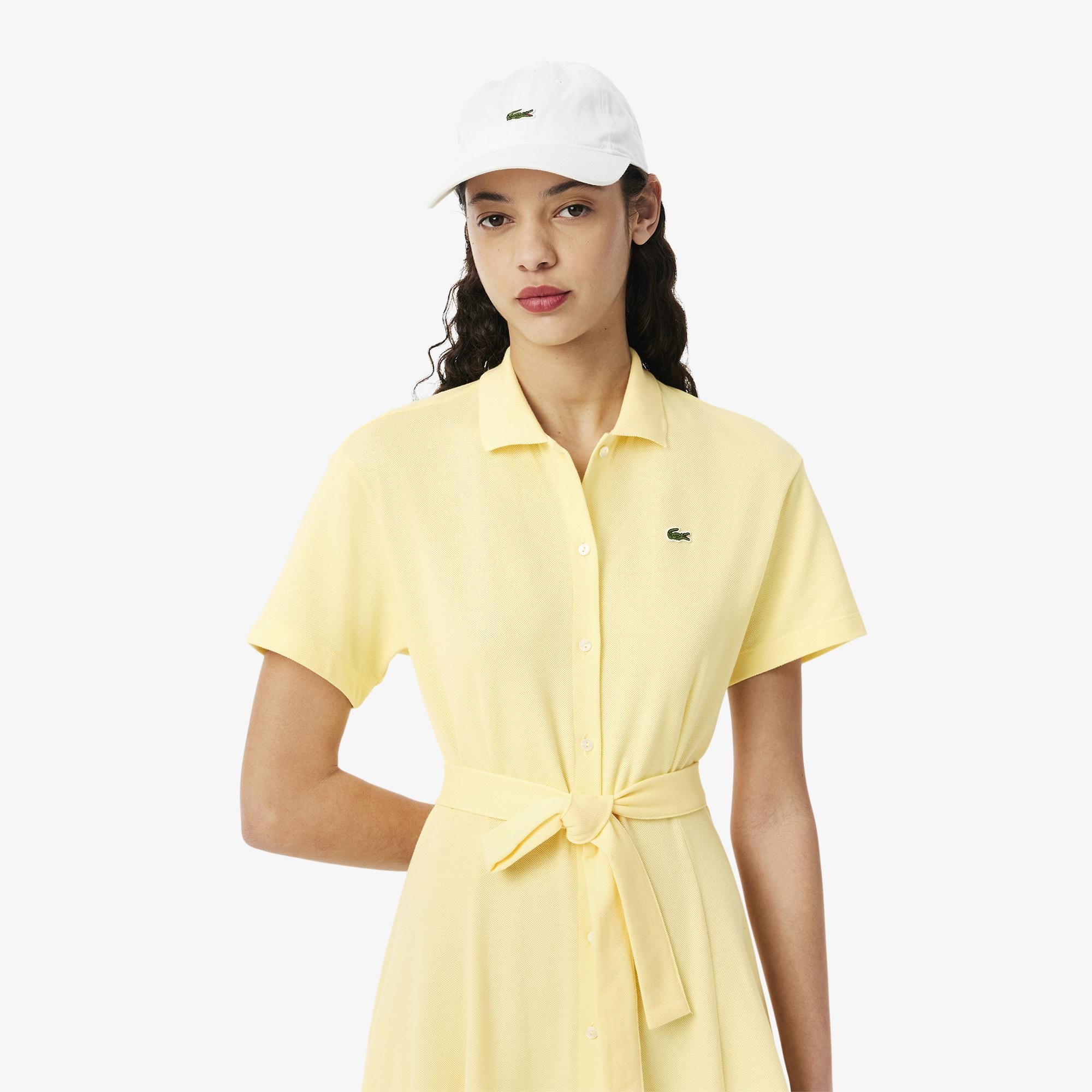 Kadın Flare Fit Kısa Kollu Polo Yaka Sarı Elbise