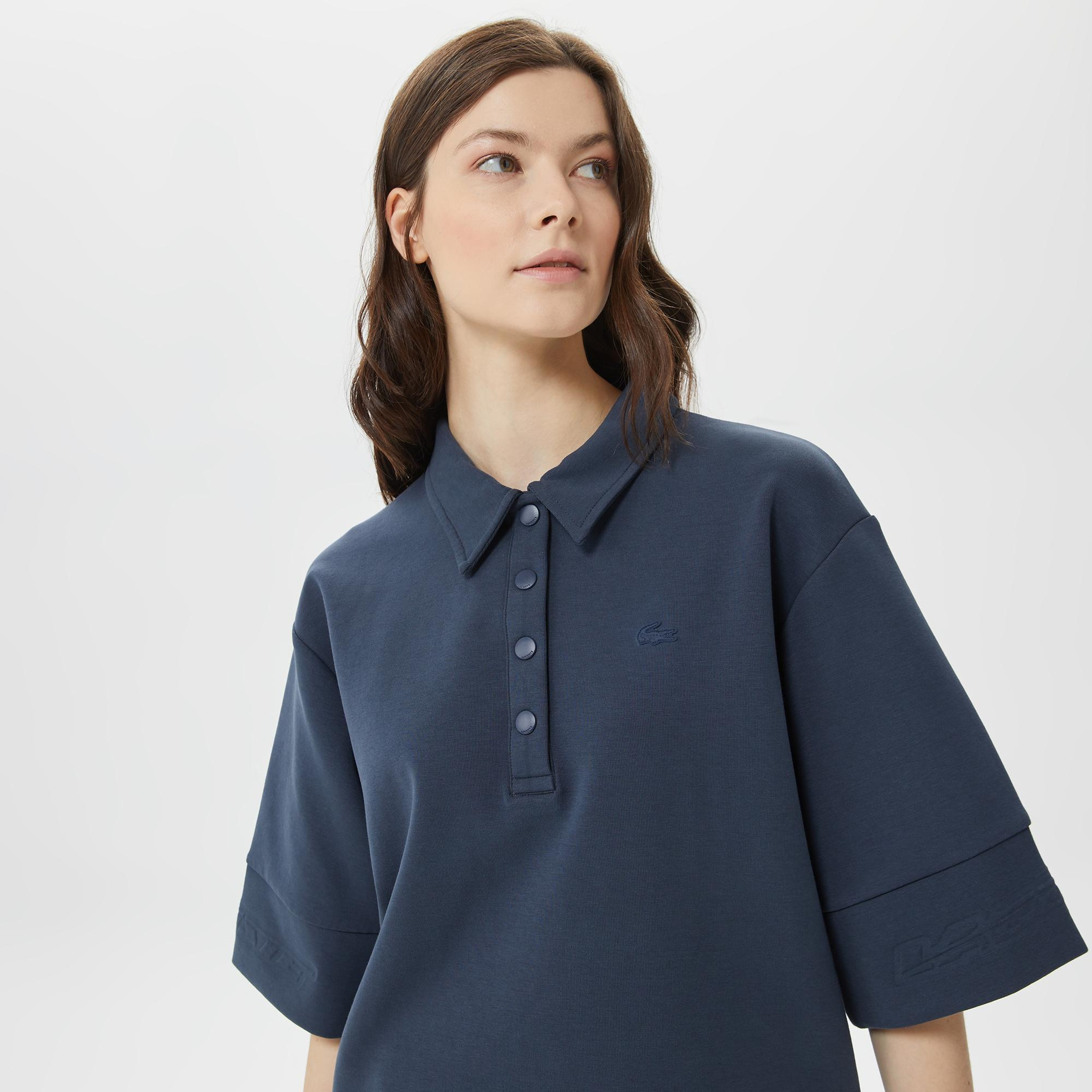 Kadın Loose Fit Kısa Kollu Polo Yaka Lacivert Elbise
