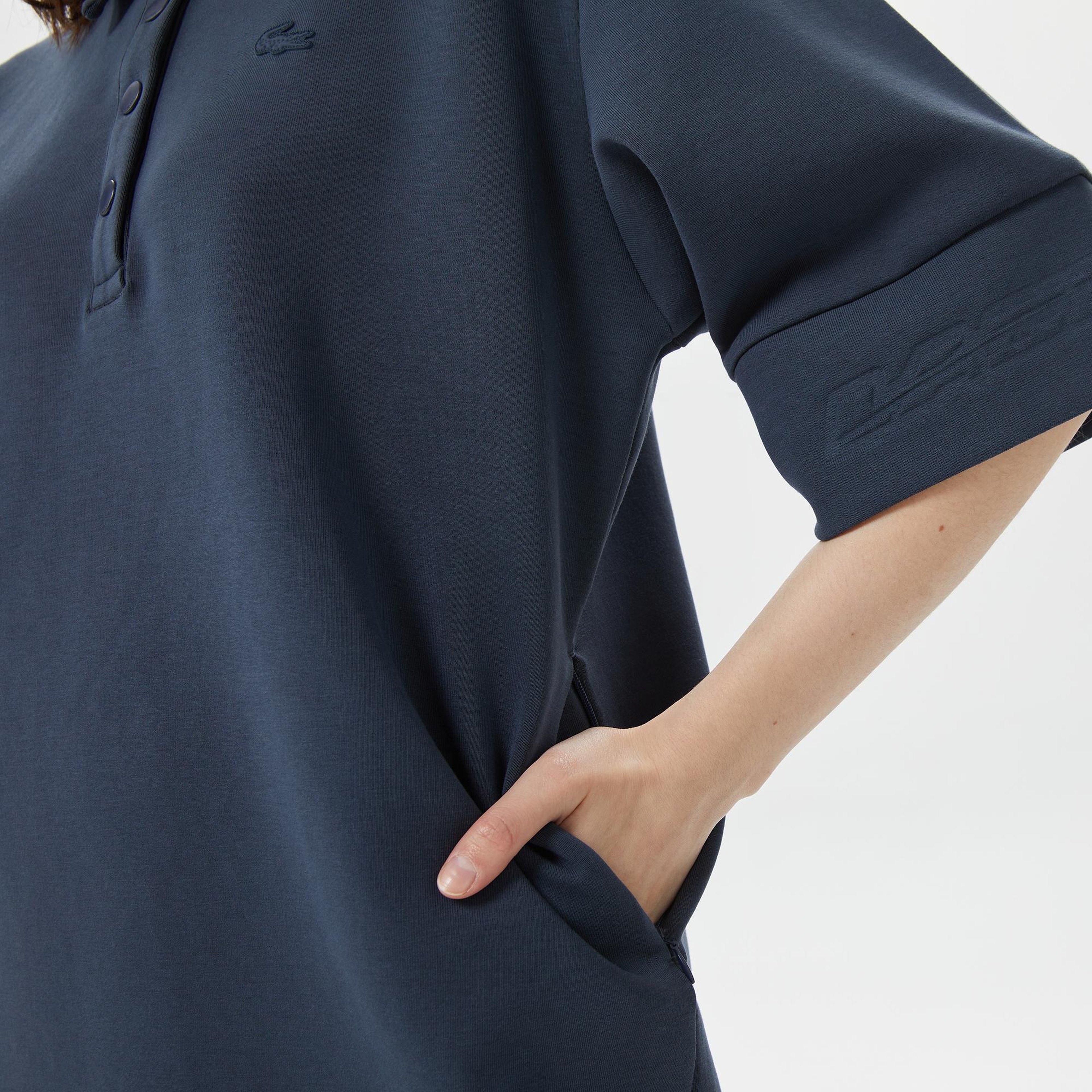 Kadın Loose Fit Kısa Kollu Polo Yaka Lacivert Elbise