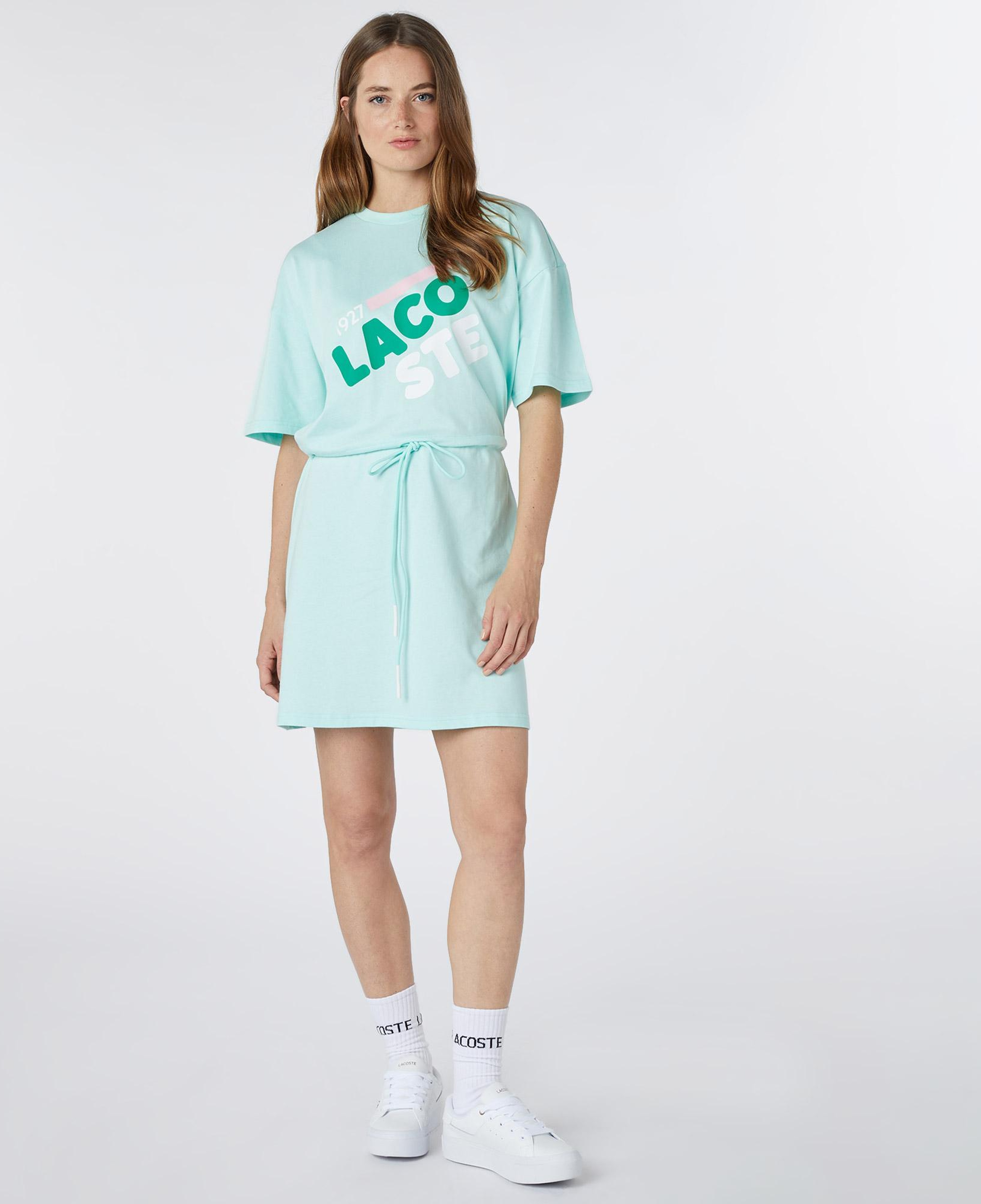 Lacoste Kadın Loose Fit Kısa Kollu Bisiklet Yaka Baskılı Açık Yeşil Elbise