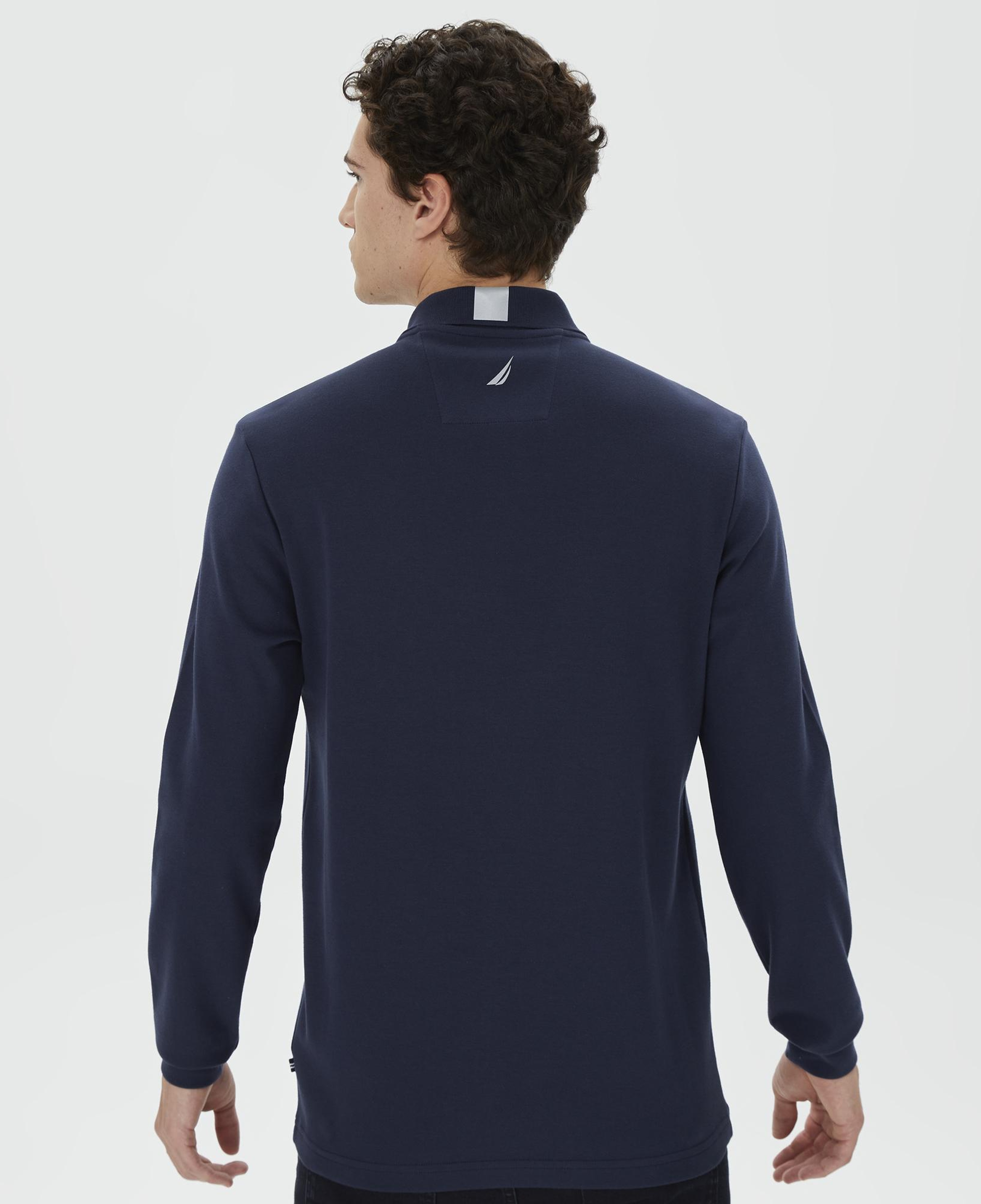 Nautica Erkek Lacivert Slim Fit Uzun Kollu Baskılı Polo Yaka T-Shirt