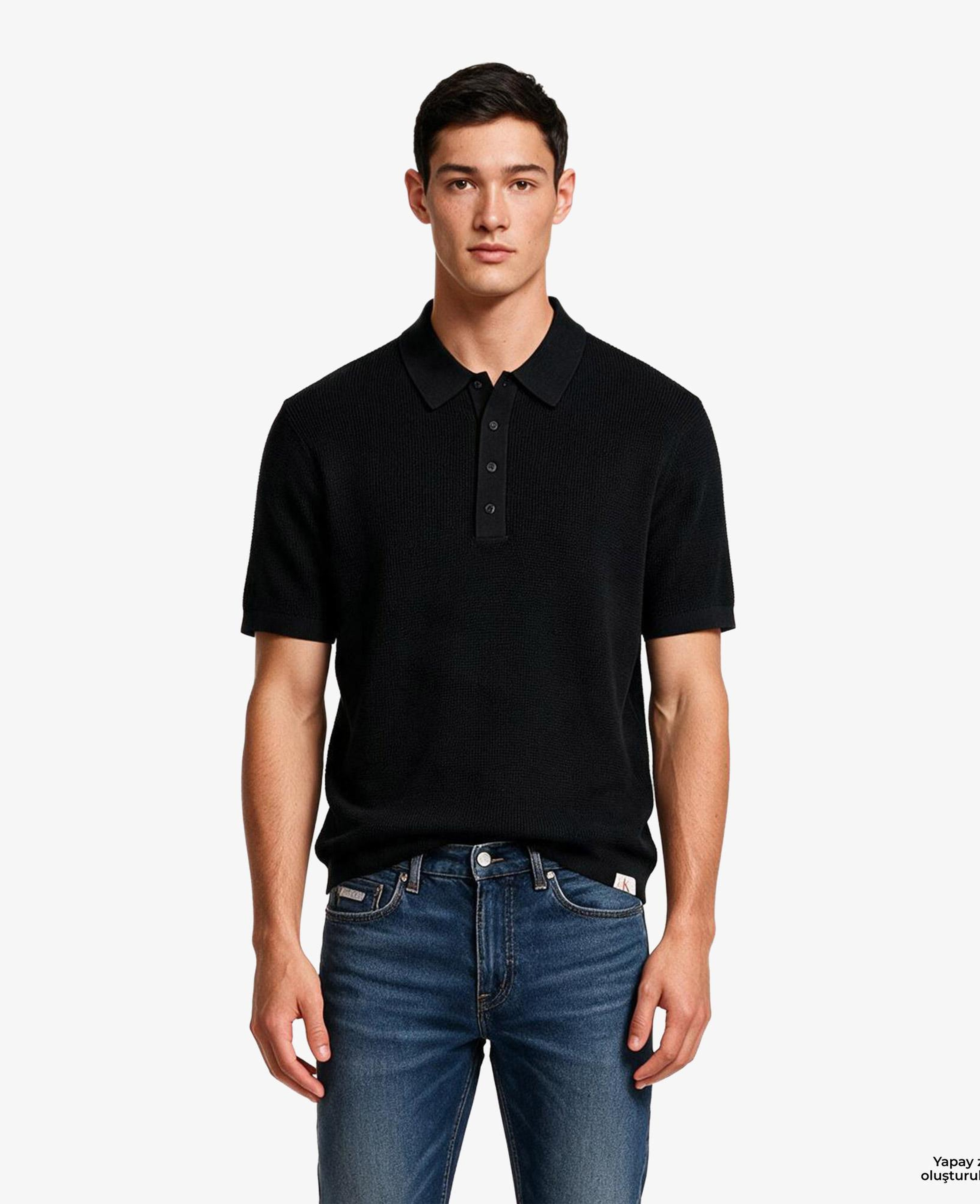 Calvin Klein Cotton Waffle Erkek Siyah Triko