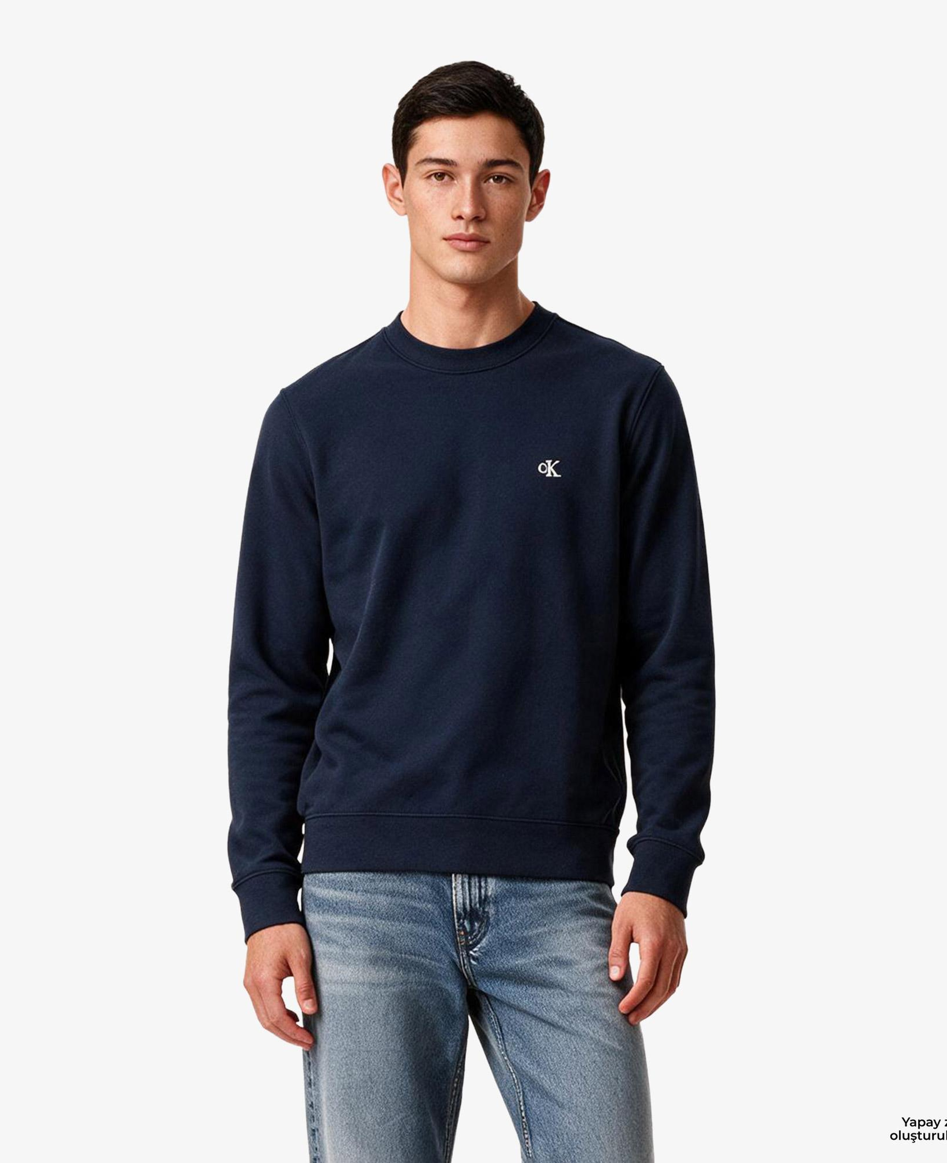 Calvin Klein Terry Monogram Erkek Mavi Sweatshirt